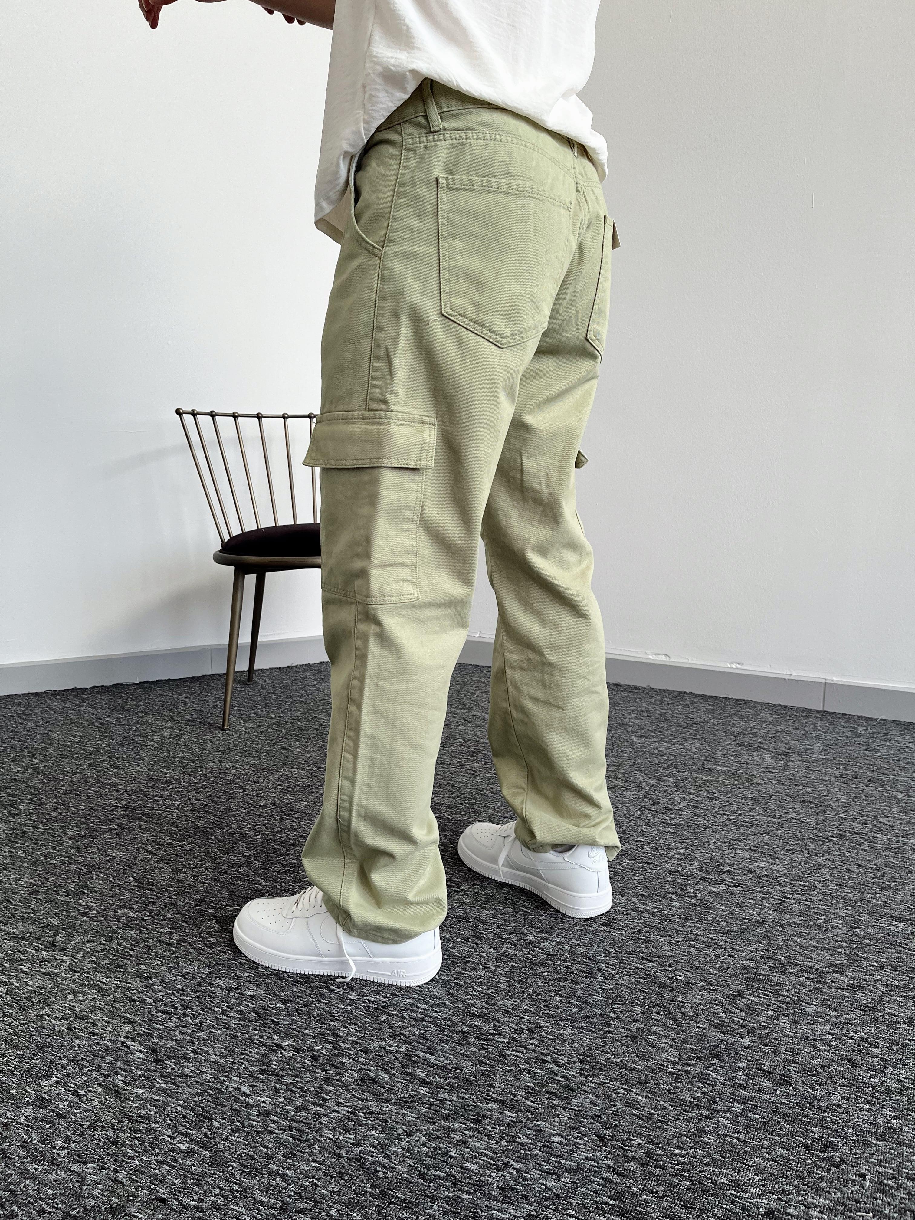 Erkek Kargo Cepli Gabardin Baggy Pantolon-Su Yeşili(E1001) TD:544