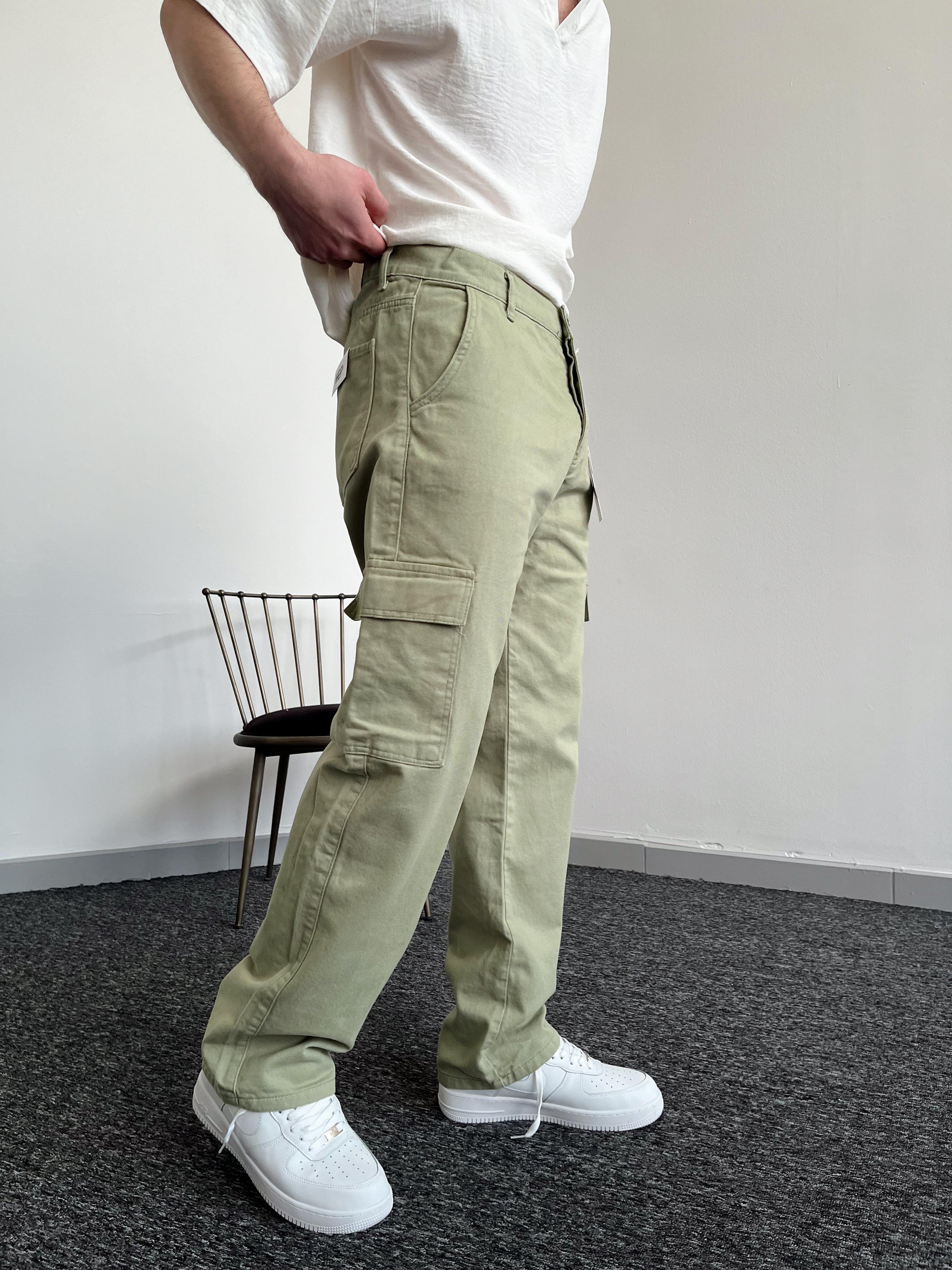 Erkek Kargo Cepli Gabardin Baggy Pantolon-Su Yeşili(E1001) TD:544