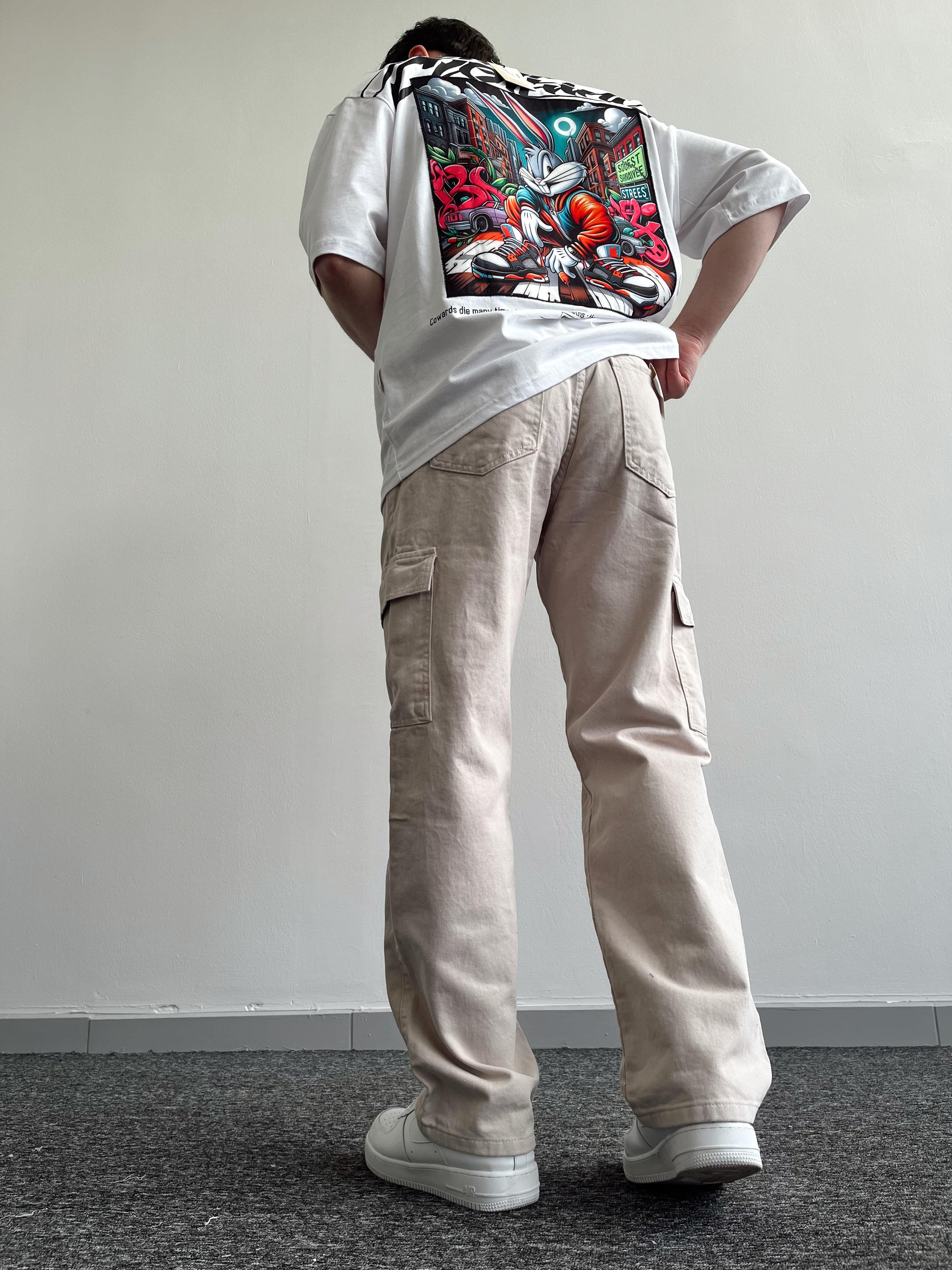 Erkek Kargo Cepli Gabardin Baggy Pantolon-Krem(E1001) TD:560