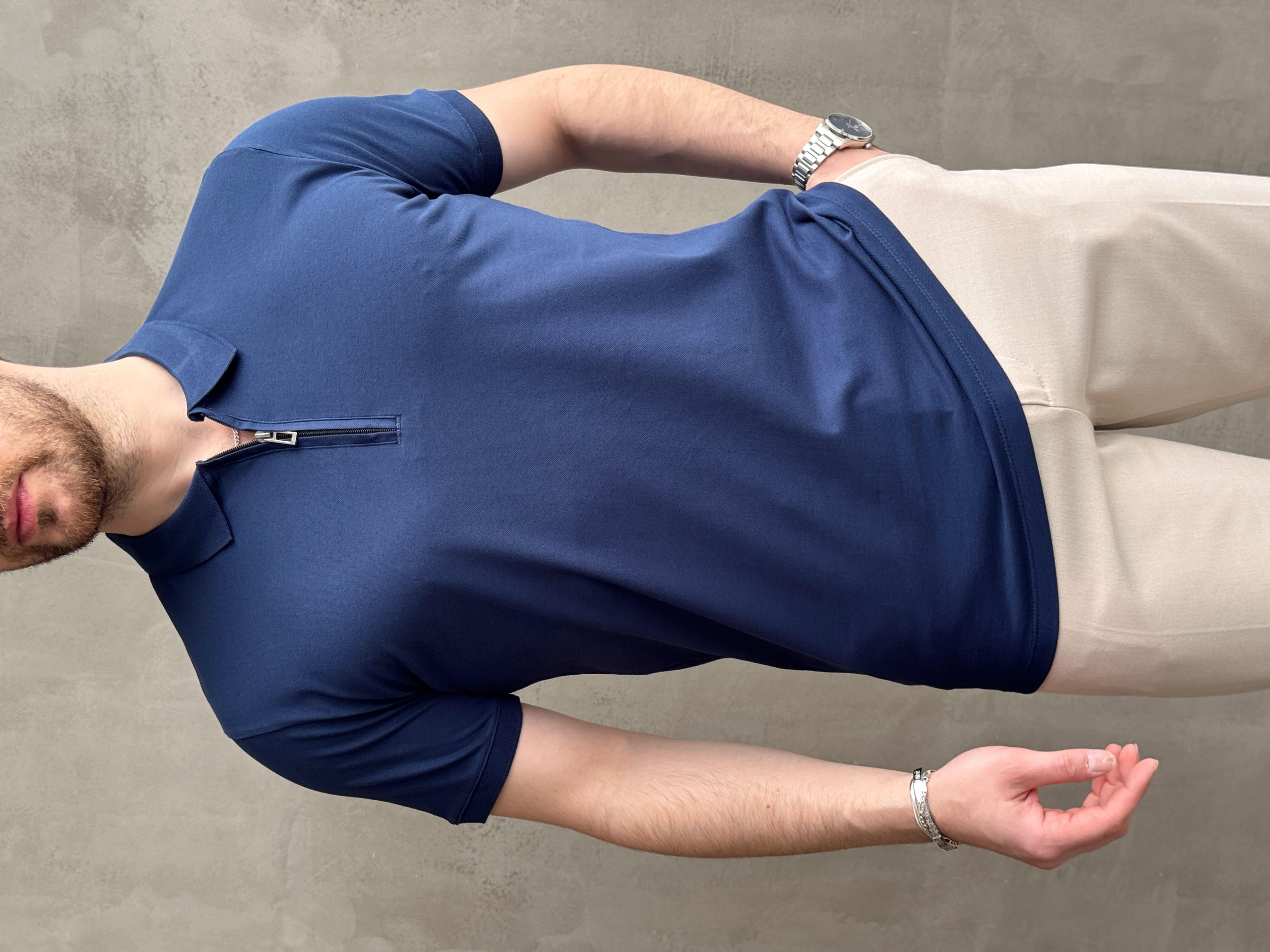 Erkek Ketench Özel Koleksiyon Regular Fit %100 Pamuk Fermuarlı Polo Yaka T-Shirt-Lacivert(E1639)