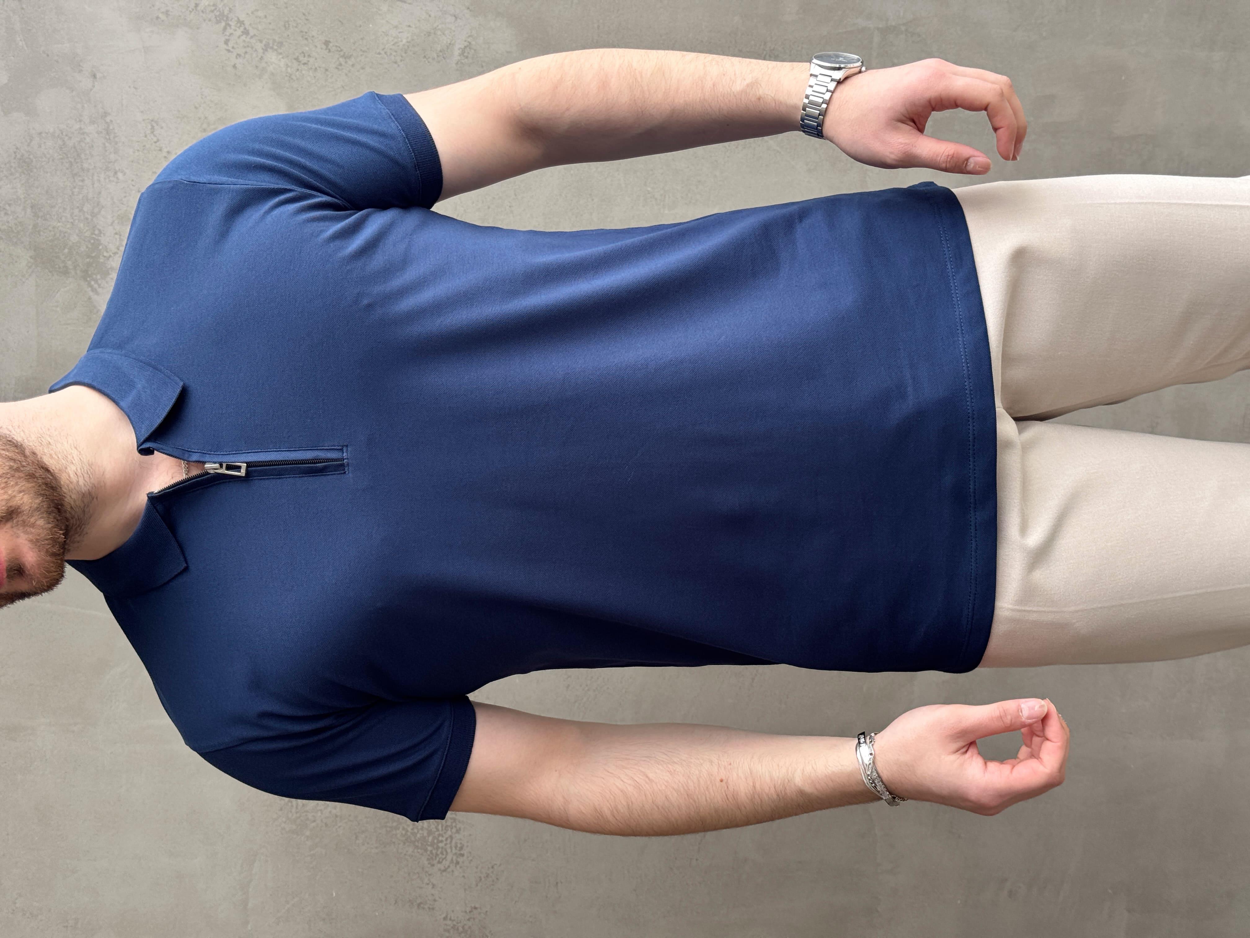 Erkek Ketench Özel Koleksiyon Regular Fit %100 Pamuk Fermuarlı Polo Yaka T-Shirt-Lacivert(E1639)