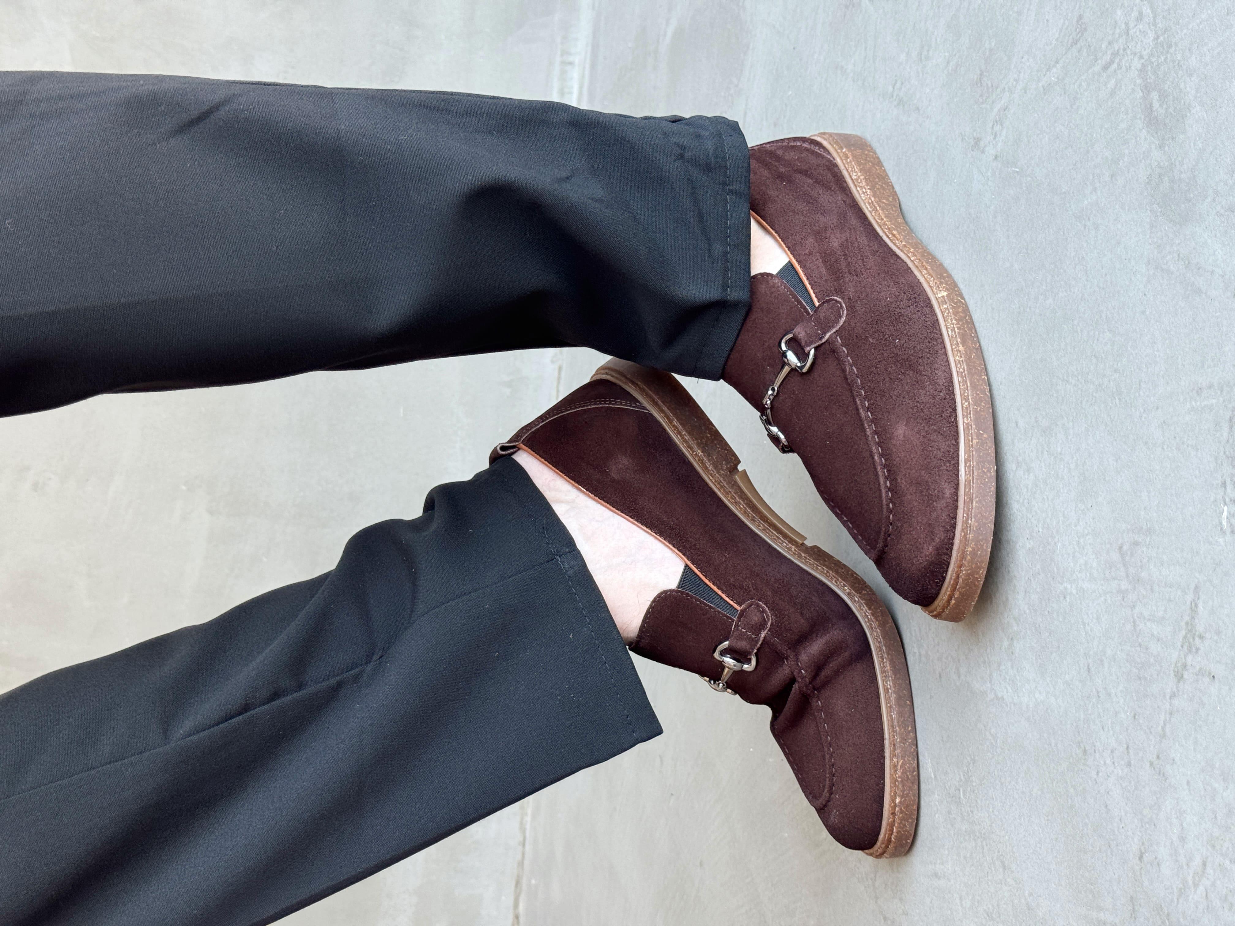 Erkek Ketench Özel Üretim Klasik Model %100 Deri Süet Toka Detaylı Loafer Ayakkabı-Kahverengi(E1684)