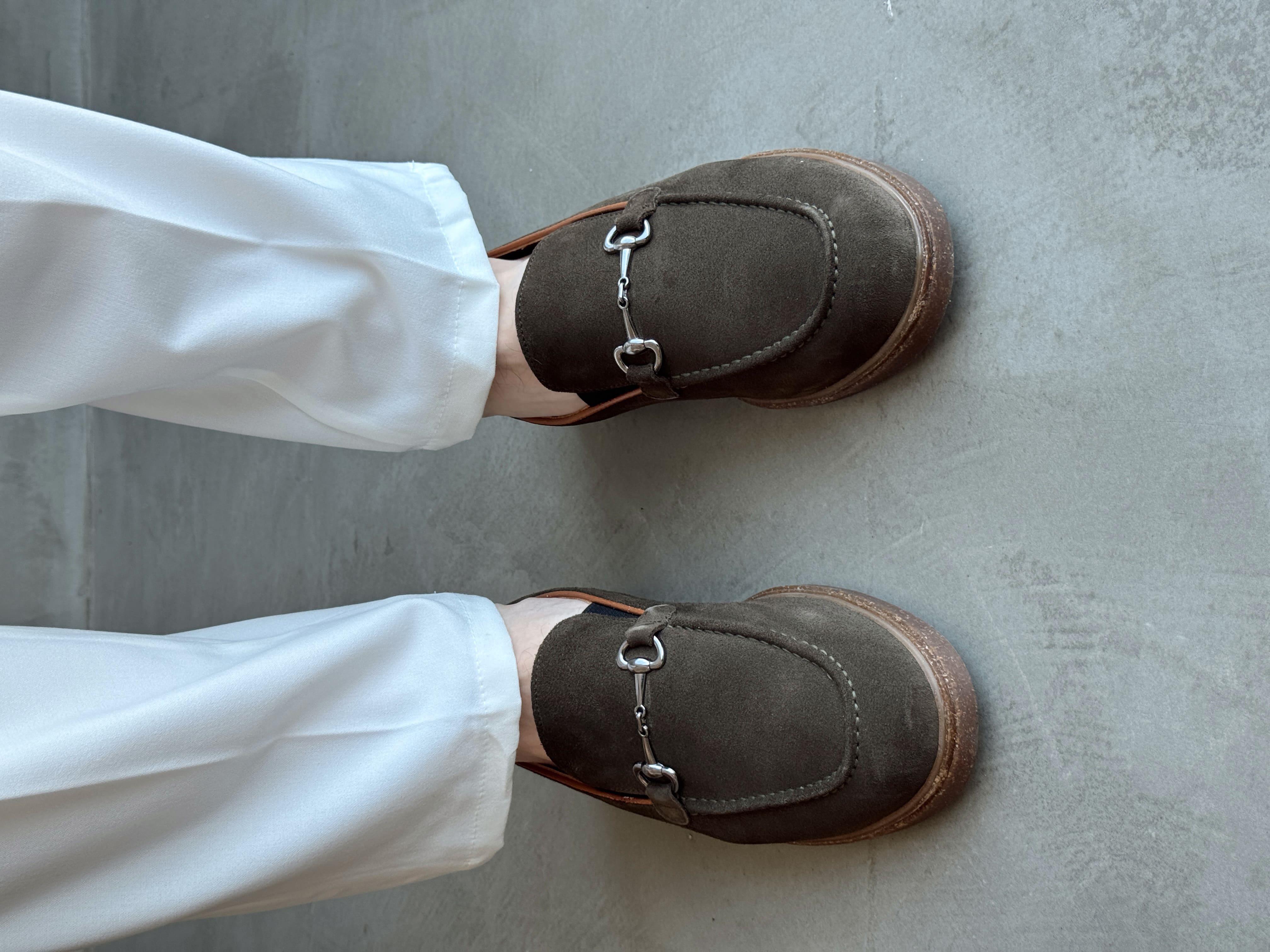 Erkek Ketench Özel Üretim Klasik Model %100 Deri Süet Toka Detaylı Loafer Ayakkabı-Haki(E1684)