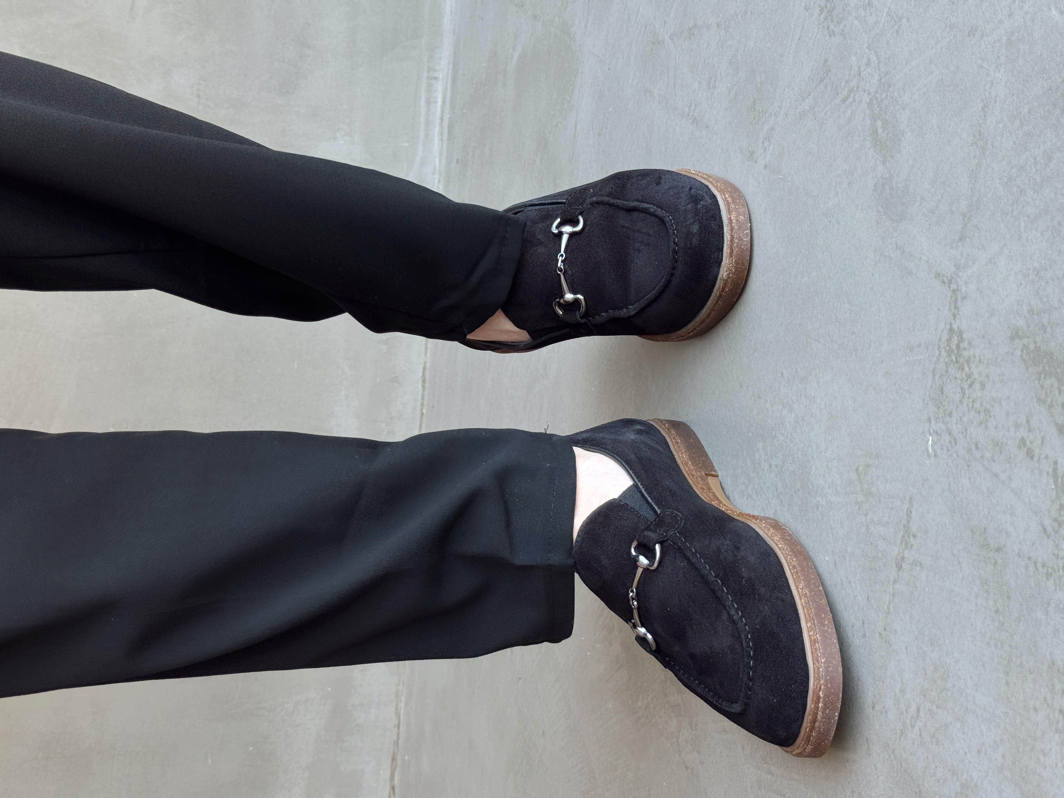 Erkek Ketench Özel Üretim Klasik Model %100 Deri Süet Toka Detaylı Loafer Ayakkabı-Siyah(E1684)