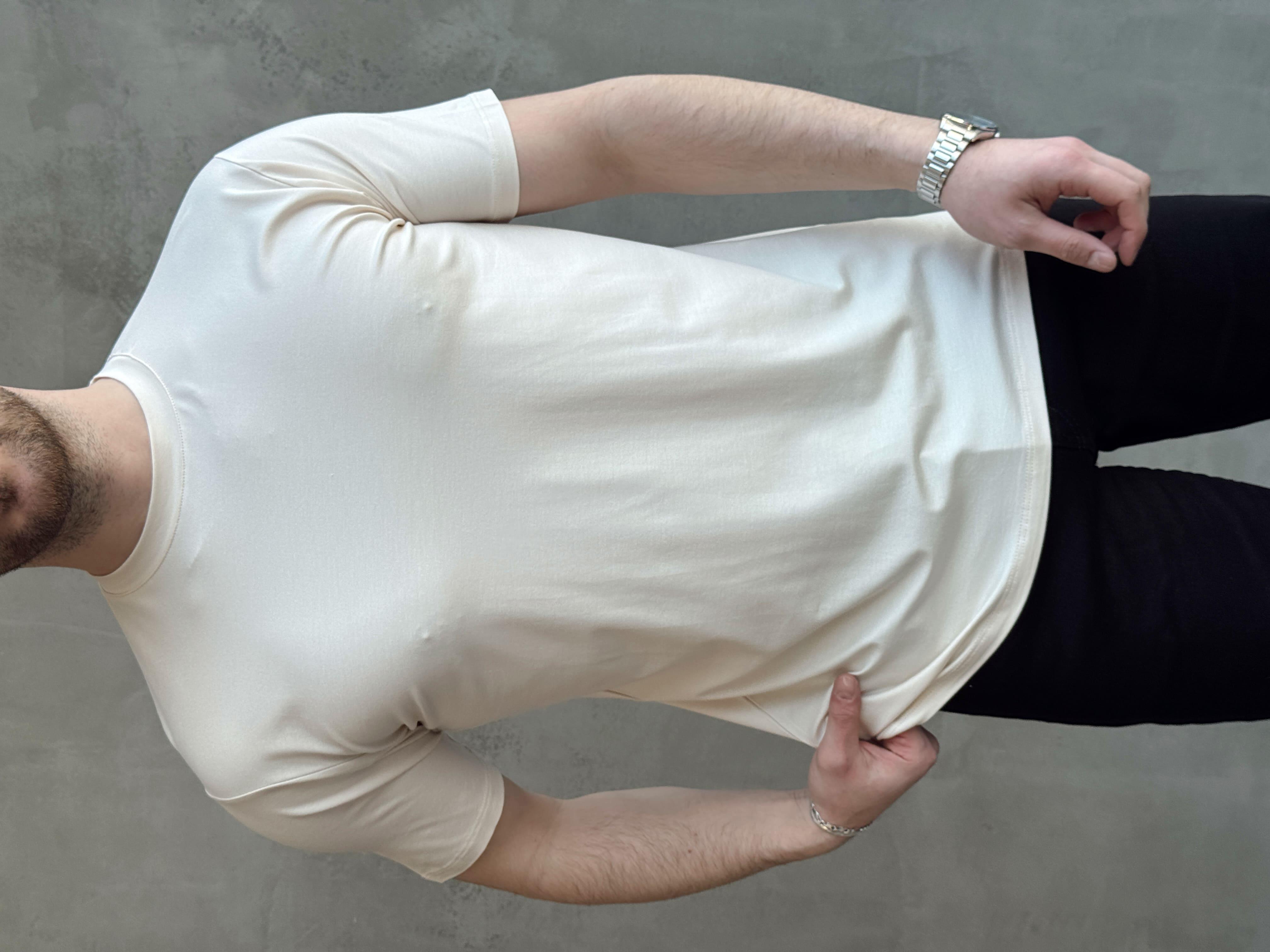 Erkek Ketench Özel Üretim Regular Kalıp Bisiklet Yaka Basic T-Shirt-Krem(E1685)Ketench