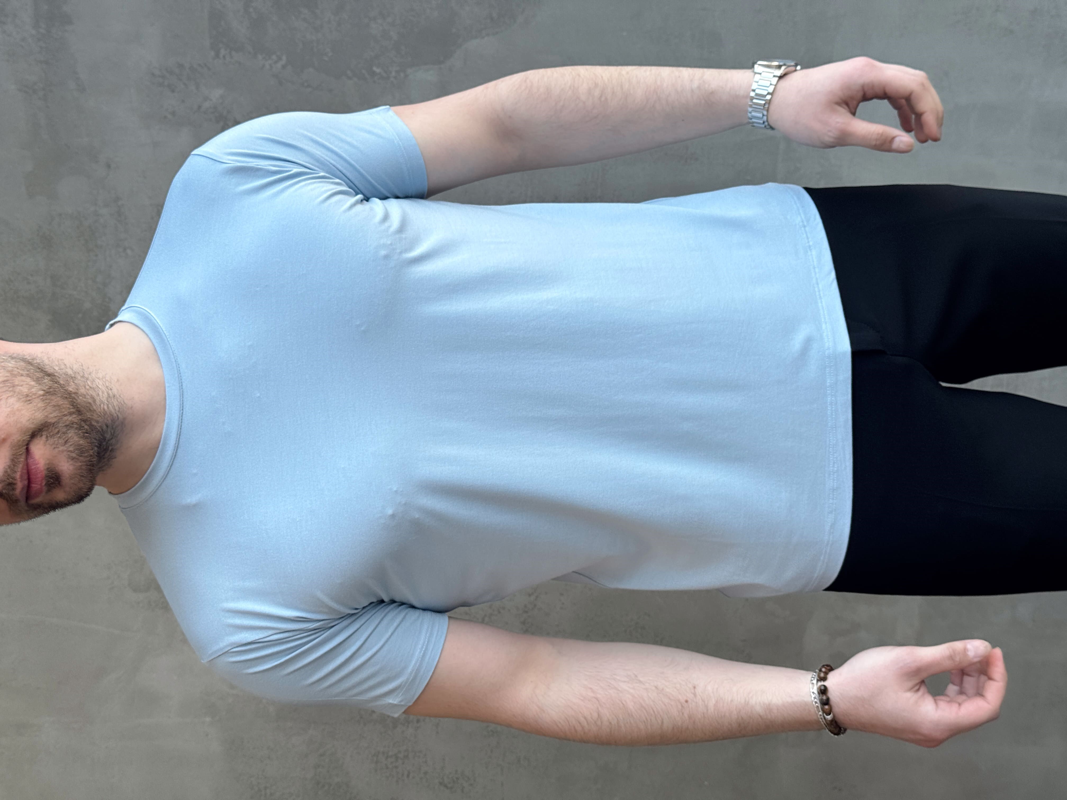 Erkek Ketench Özel Üretim Regular Kalıp Bisiklet Yaka Basic T-Shirt-Bebe Mavi(E1685)