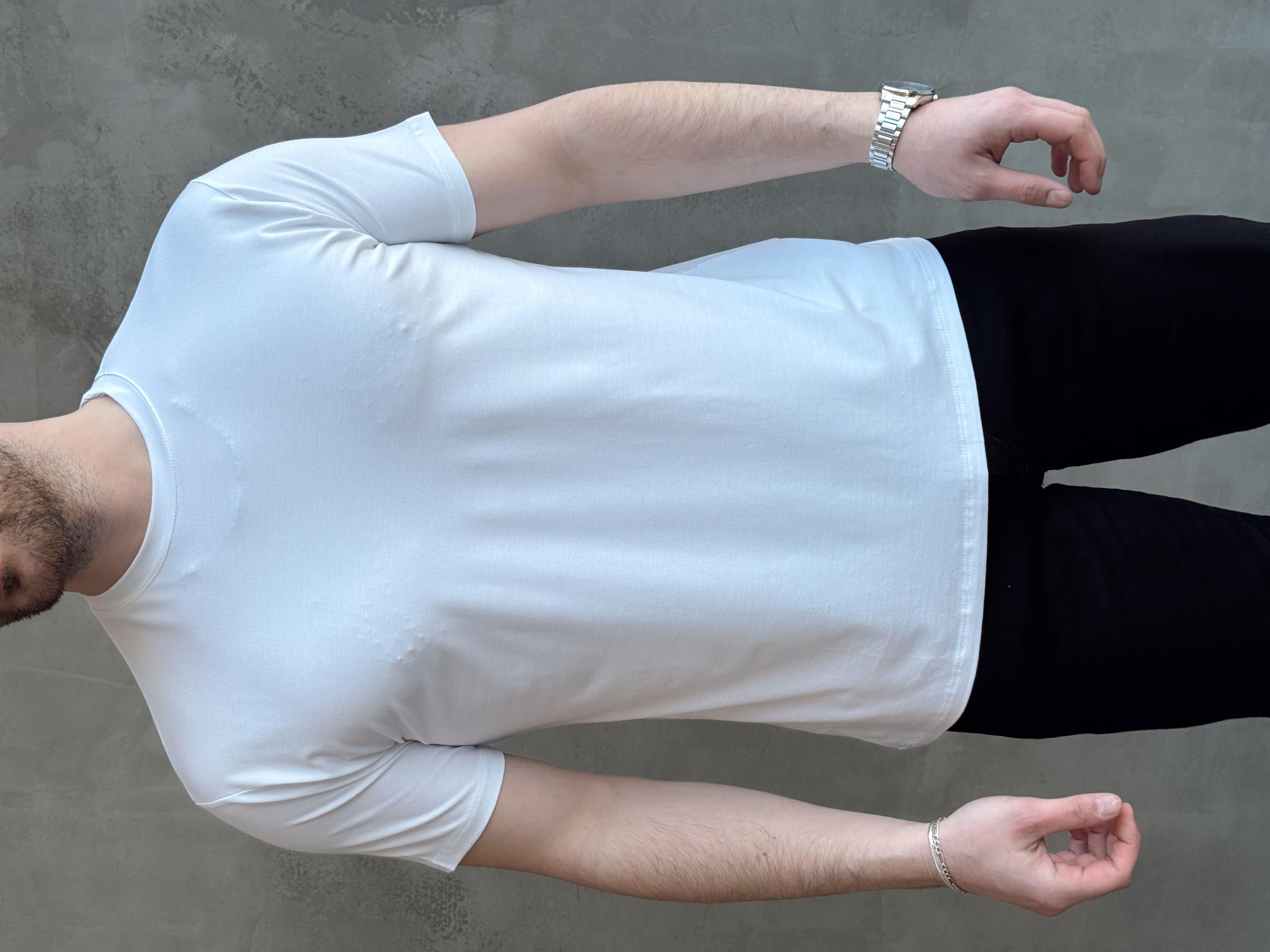 Erkek Ketench Özel Üretim Regular Kalıp Bisiklet Yaka Basic T-Shirt-Beyaz(E1685)