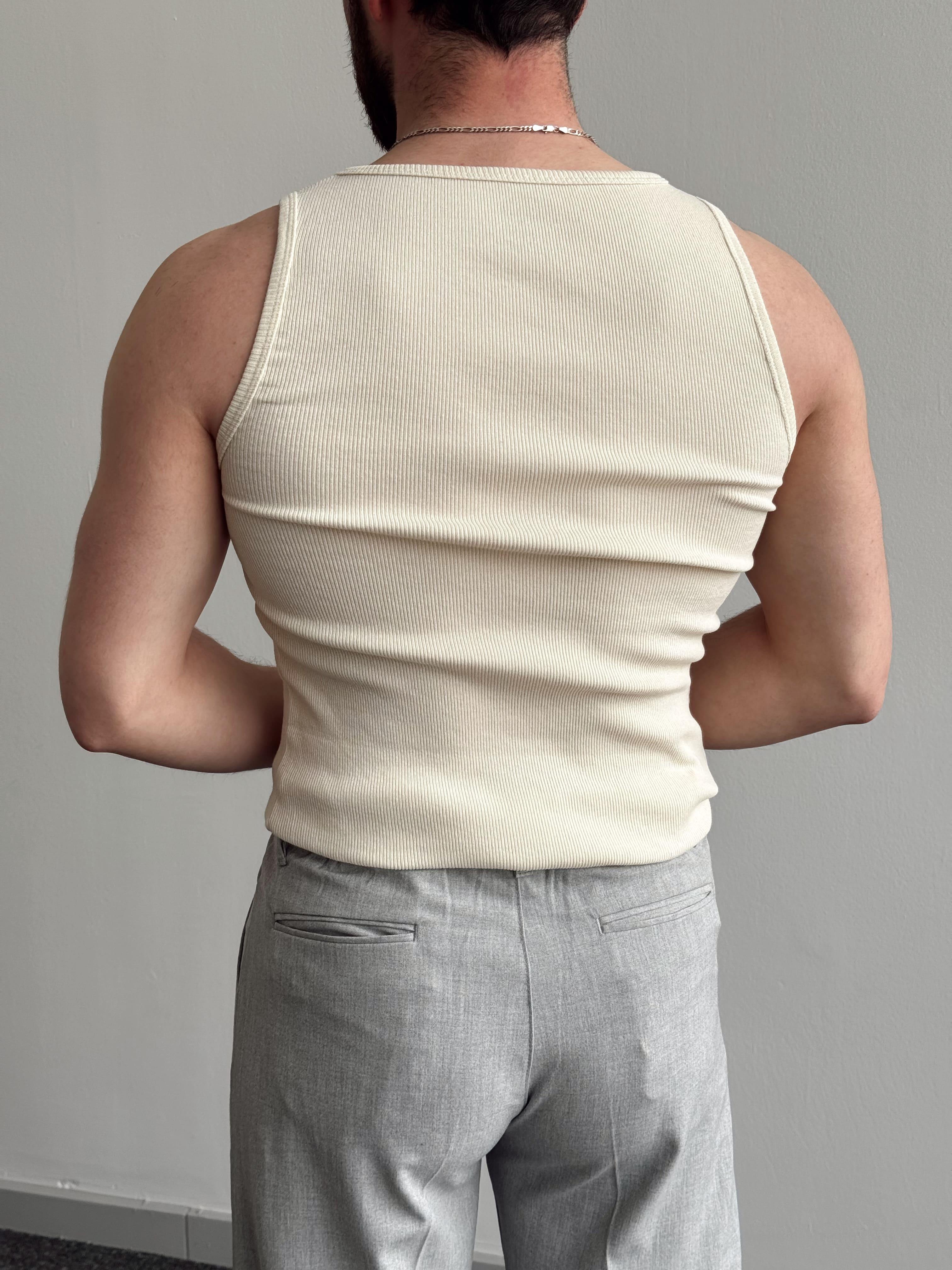 Erkek Numaralandırılmış Özel Seri Slim Fit Fitilli Atlet-Krem(E1377)