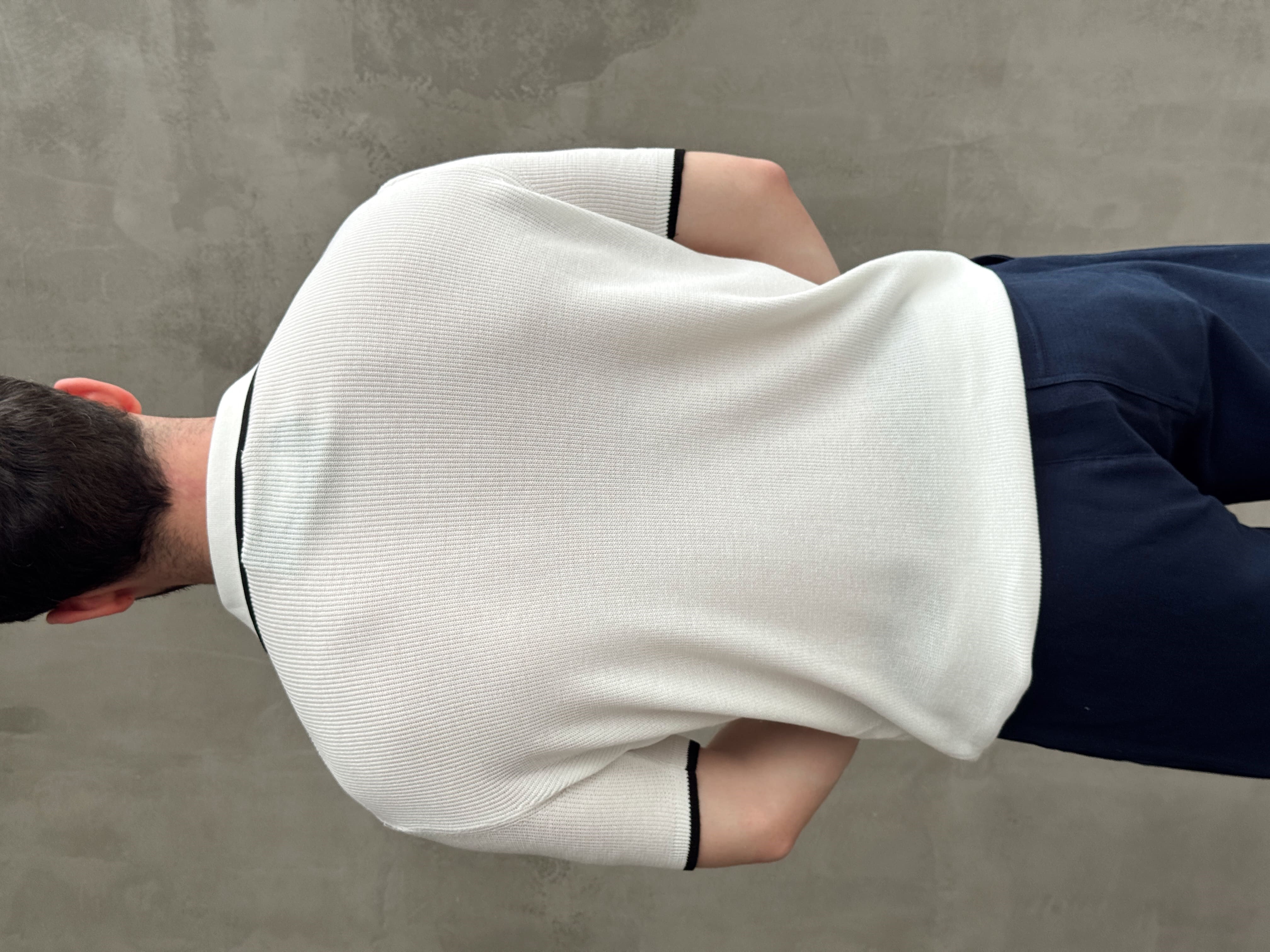 Erkek Ofis Stili Yaka Çizgi Detaylı Regular Kalıp Polo Yaka Triko T-Shirt-Beyaz(E1728)