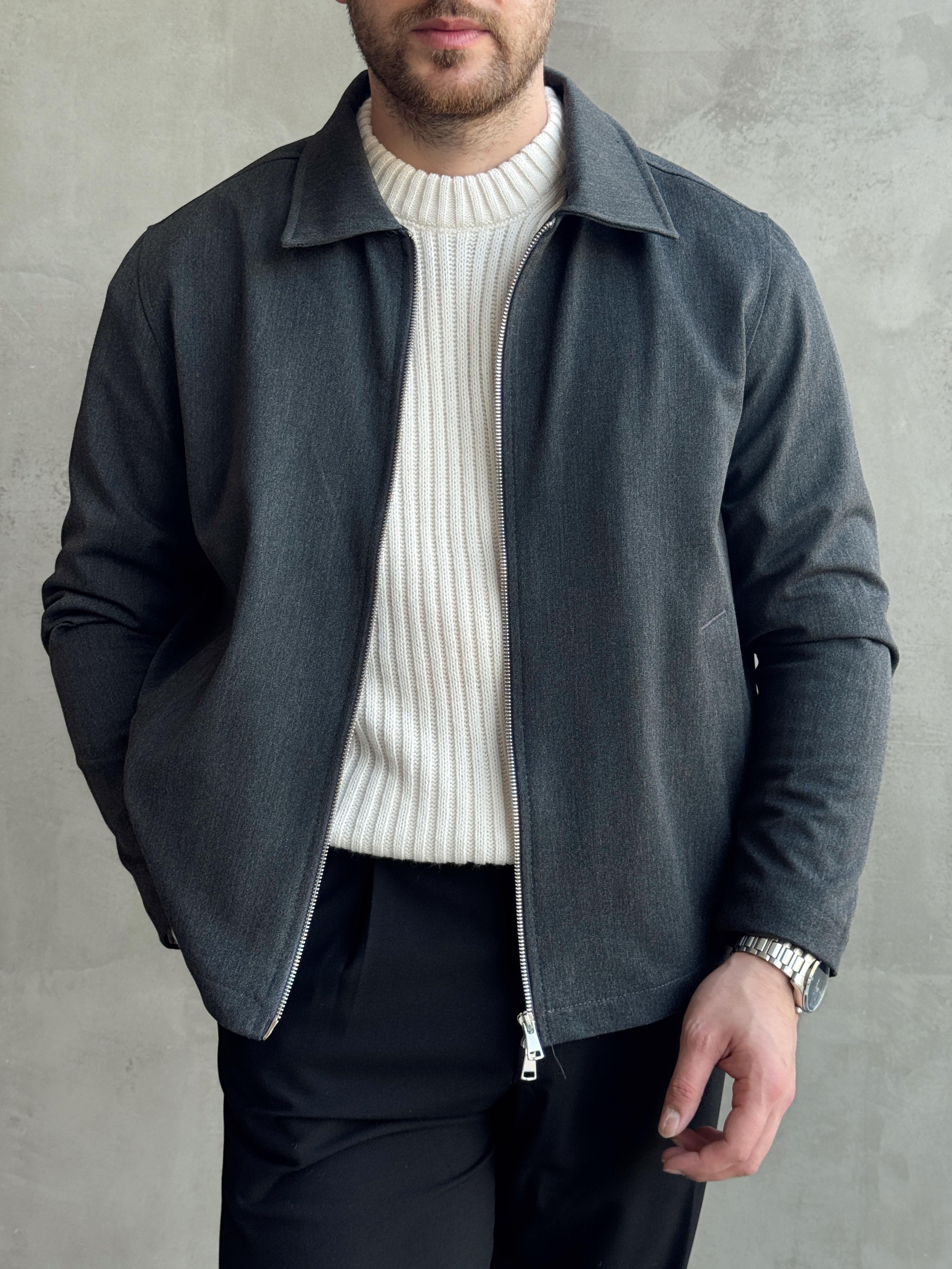 Erkek Özel Premium Seri Oversize Kalıp Çift Astarlı Düz Model Gabardin Kumaş Ceket-Füme(E1464)Ketench
