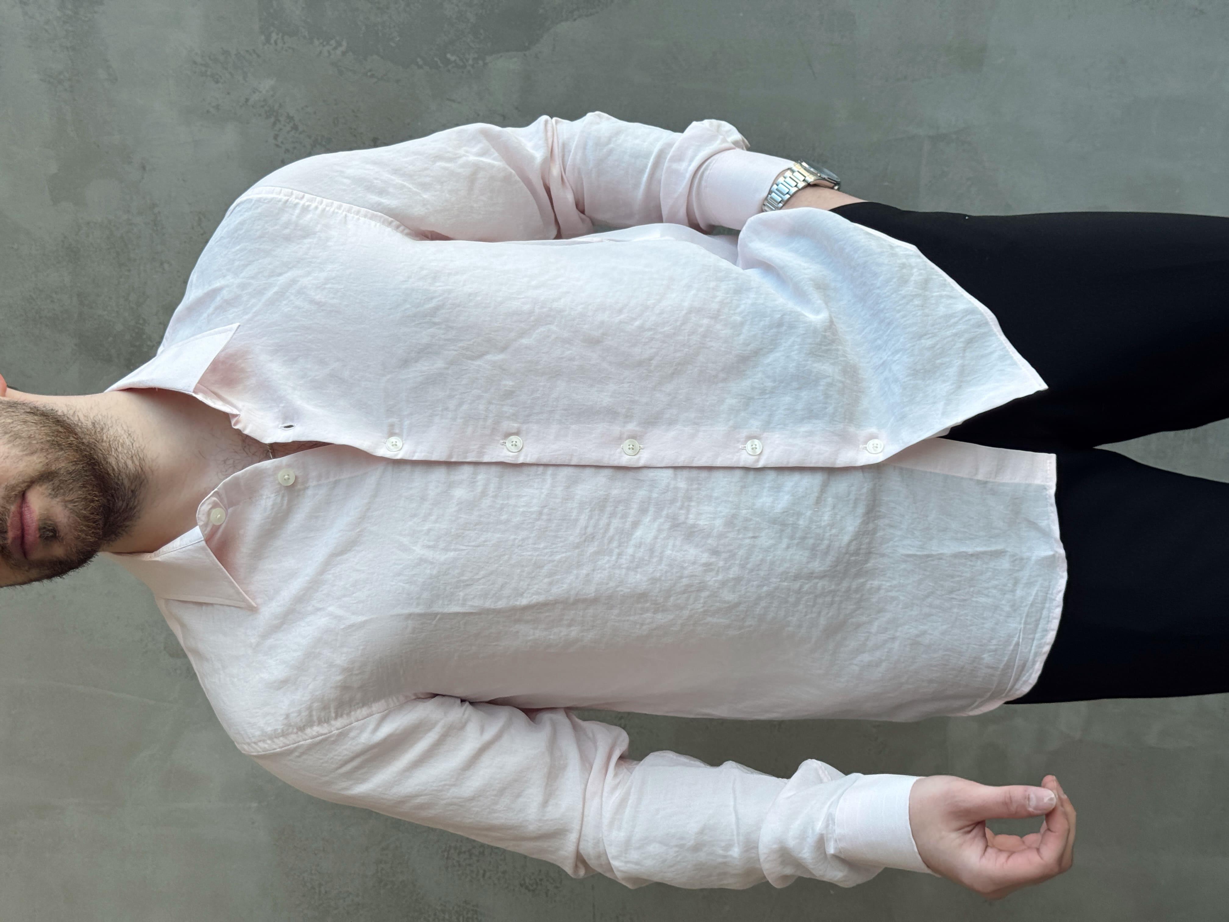 Erkek Özel Premium Seri Oversize Kalıp Çizgi Detaylı Modal Kumaş Gömlek-Pembe(E1657)