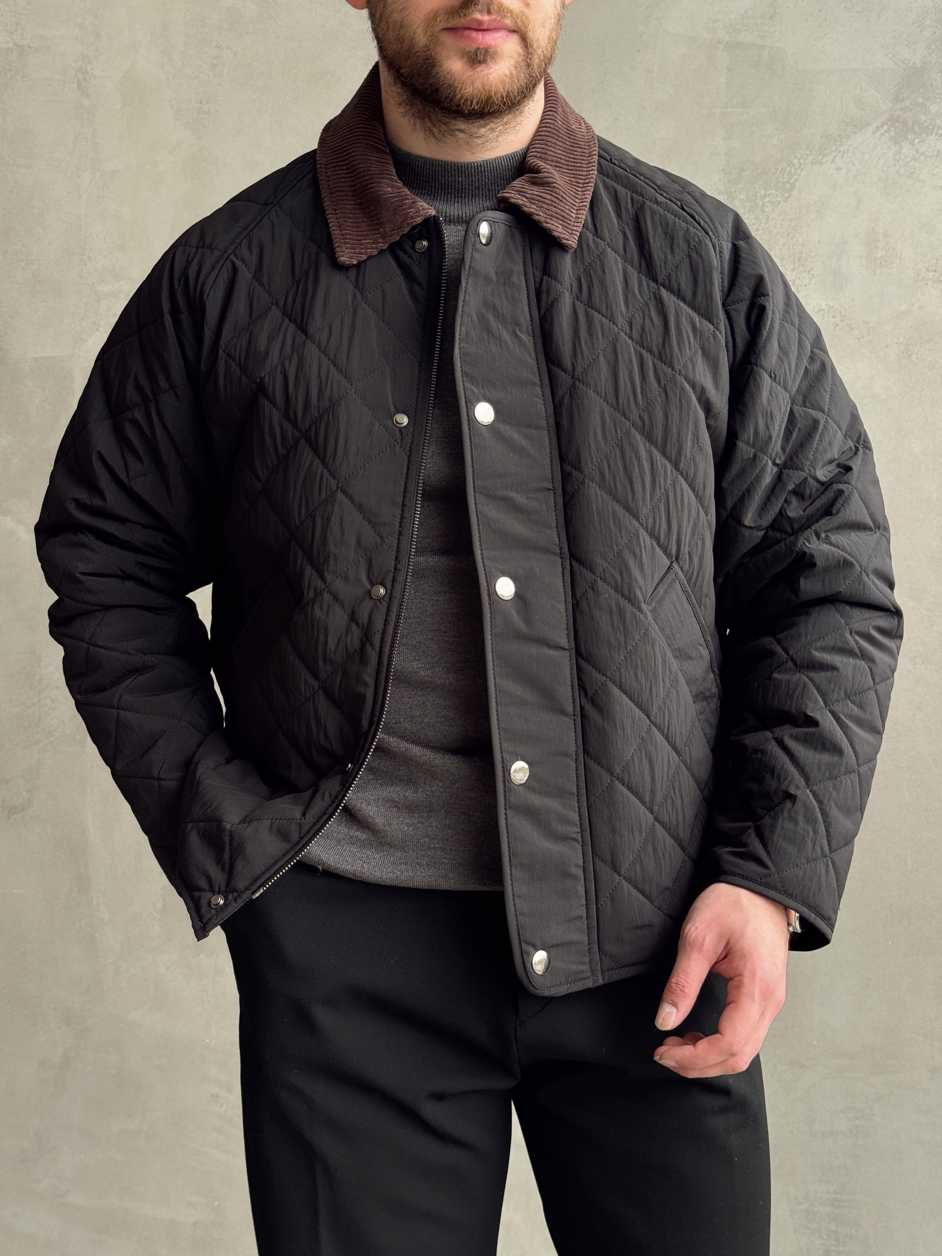 Erkek Özel Premium Seri Oversize Kalıp Çıtçıt Detay Baklava Desenli Ceket-Siyah(E1568)Ketench