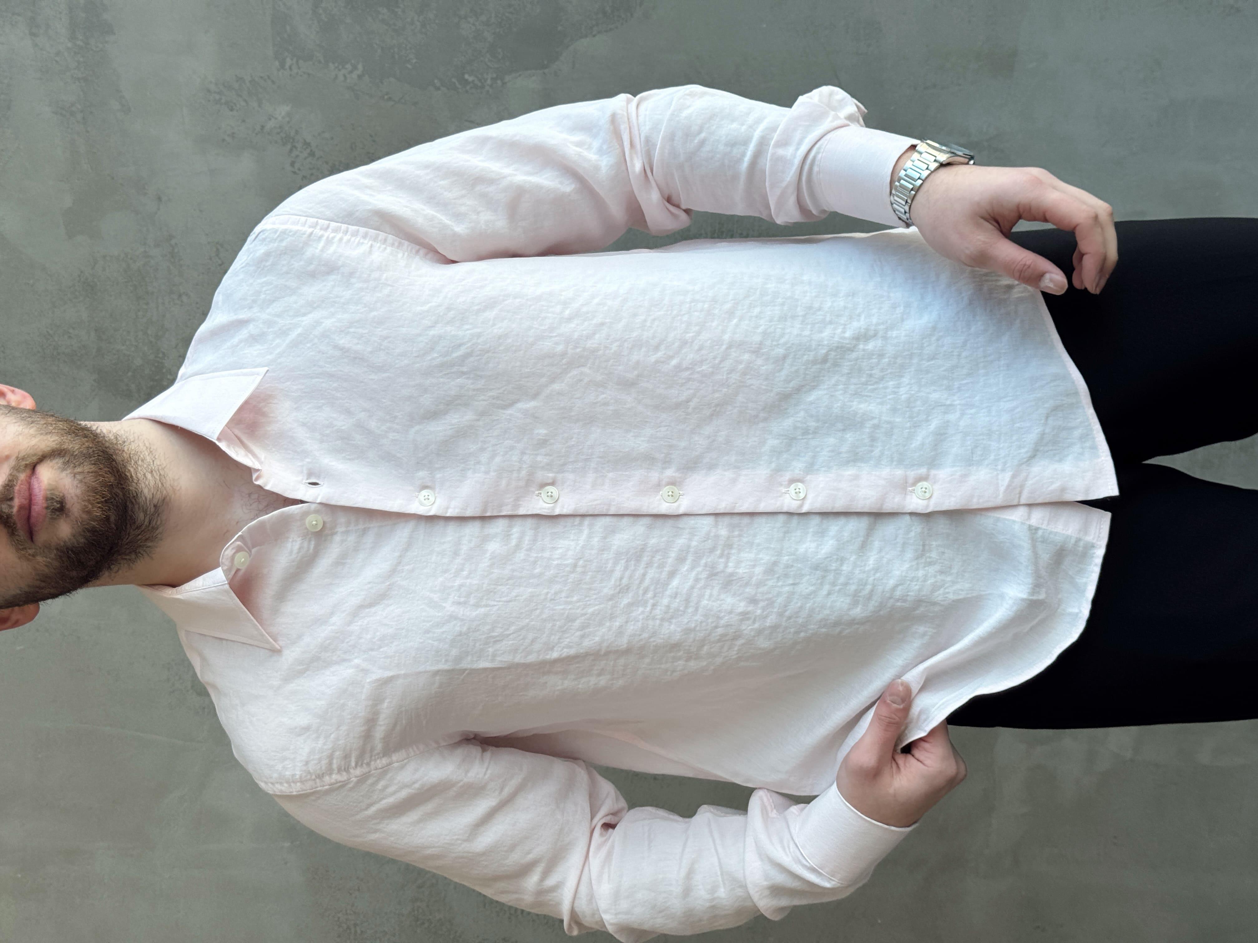 Erkek Özel Premium Seri Oversize Kalıp Çizgi Detaylı Modal Kumaş Gömlek-Pembe(E1657)Ketench