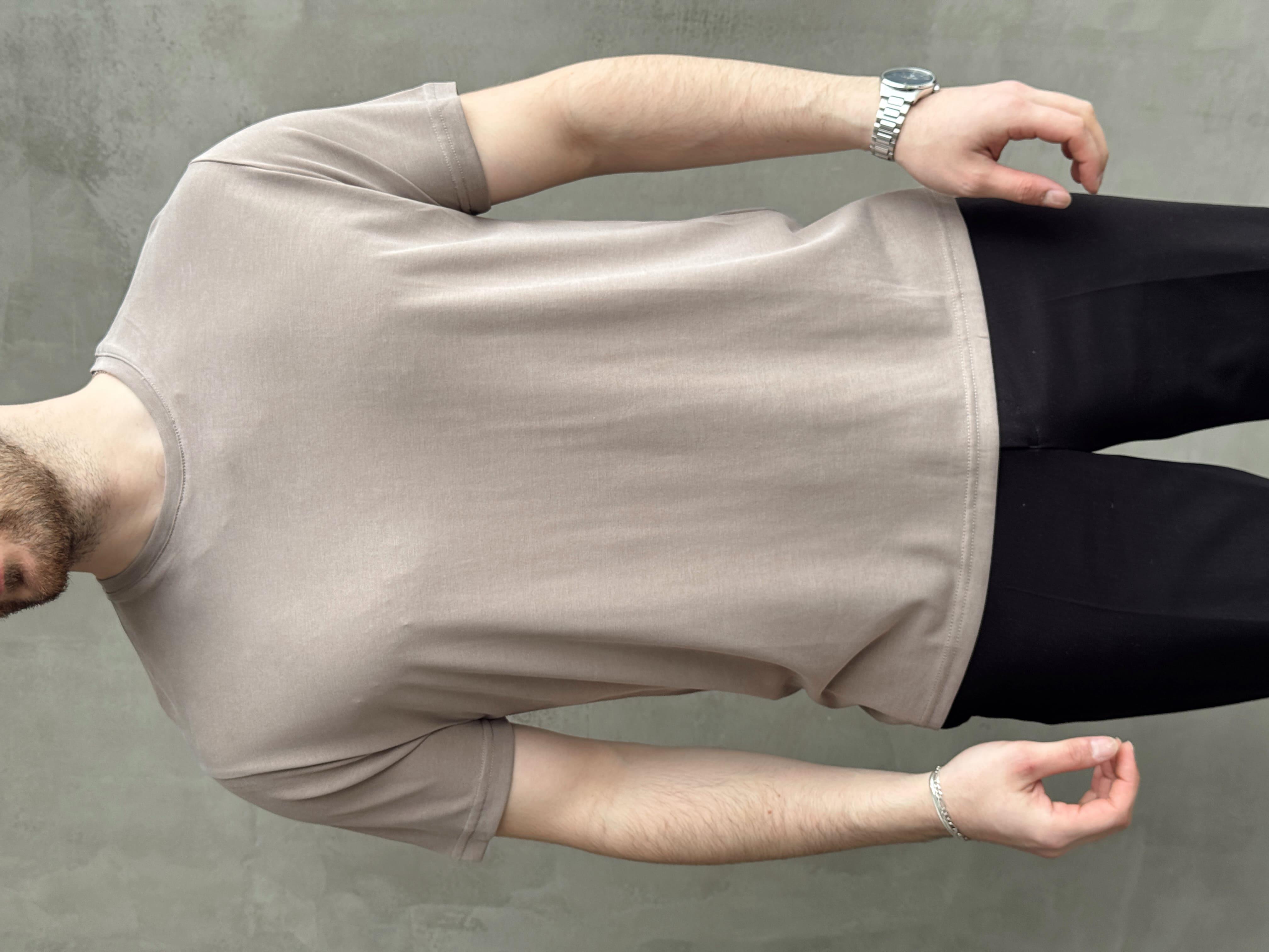 Erkek Özel Premium Seri Regular Fit Bisiklet Yaka Modal Kumaş Düz T-Shirt-Bej(E1680)