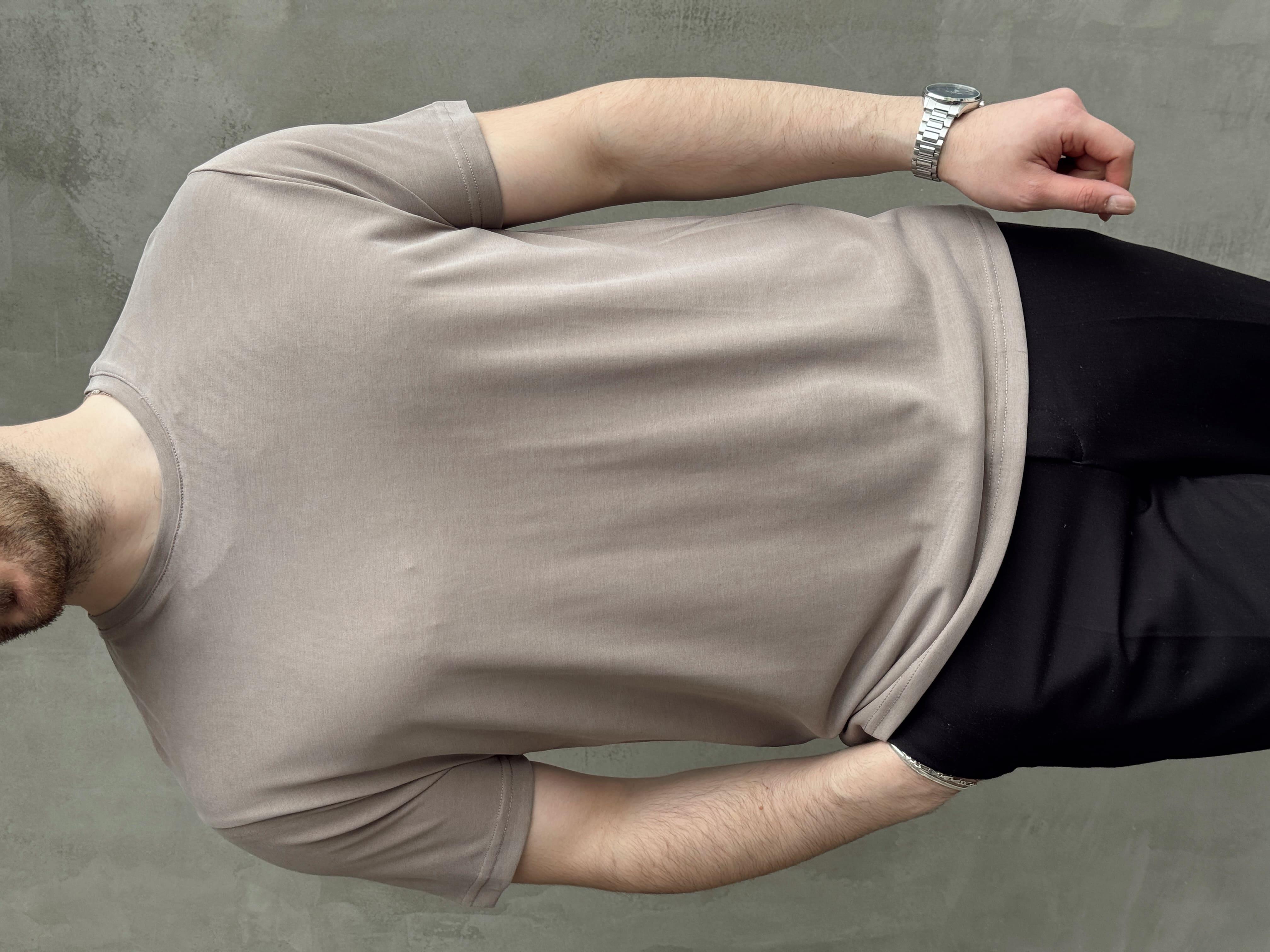 Erkek Özel Premium Seri Regular Fit Bisiklet Yaka Modal Kumaş Düz T-Shirt-Bej(E1680)