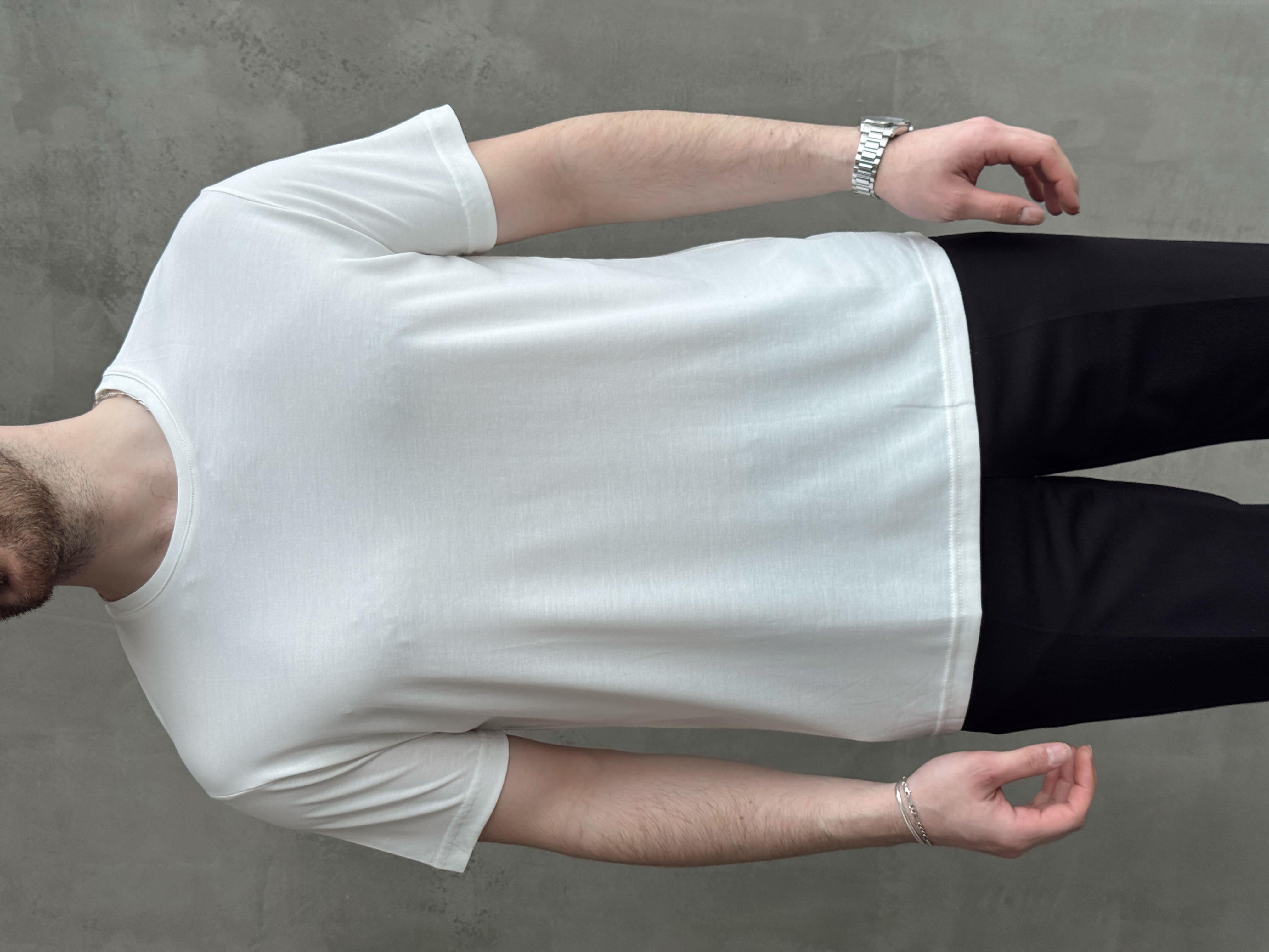 Erkek Özel Premium Seri Regular Fit Bisiklet Yaka Modal Kumaş Düz T-Shirt-Beyaz(E1680)