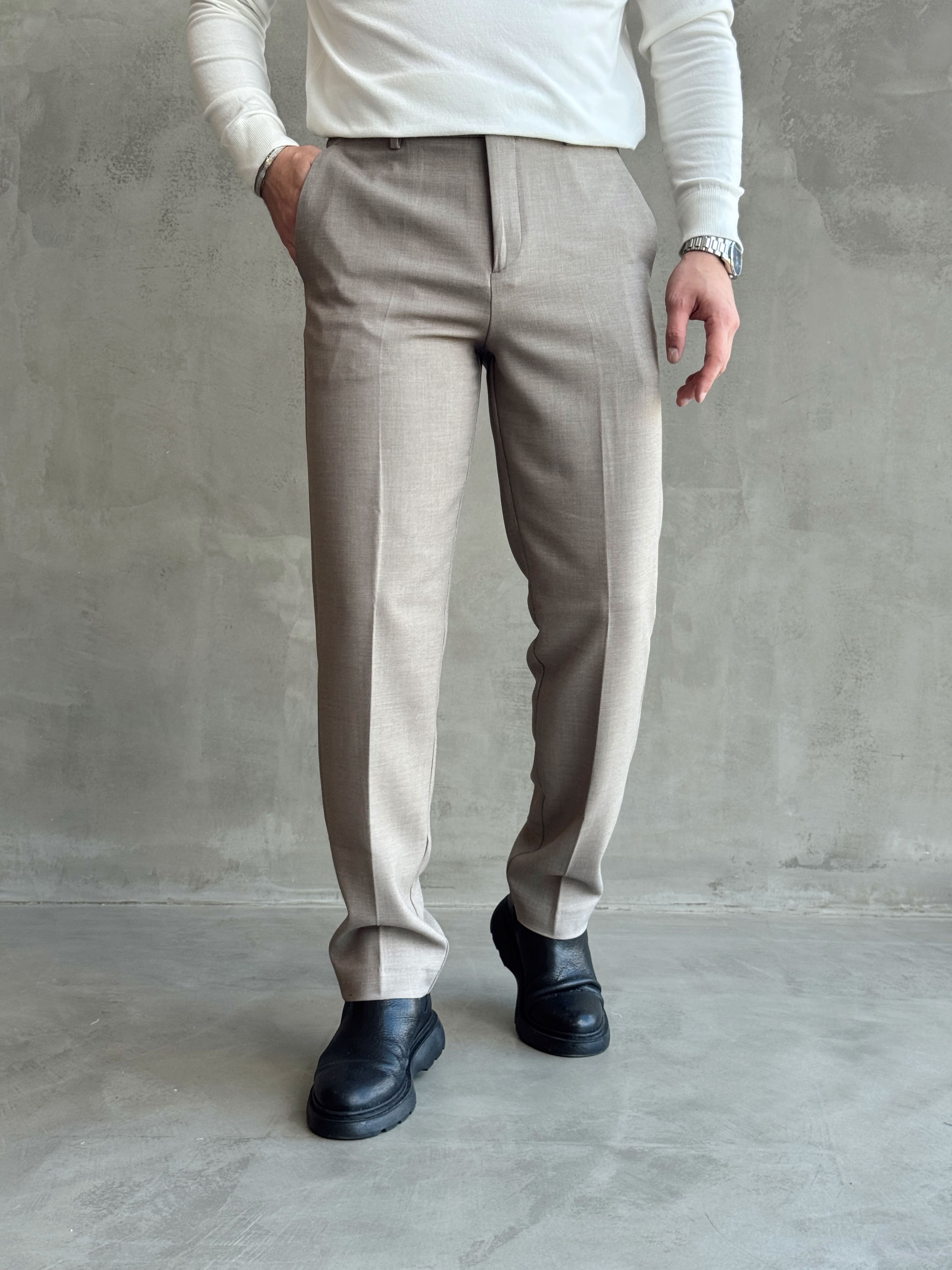 Erkek Özel Premium Seri Regular Fit Kalıp Kışlık Kumaş Pantolon-Vizon(E1821)