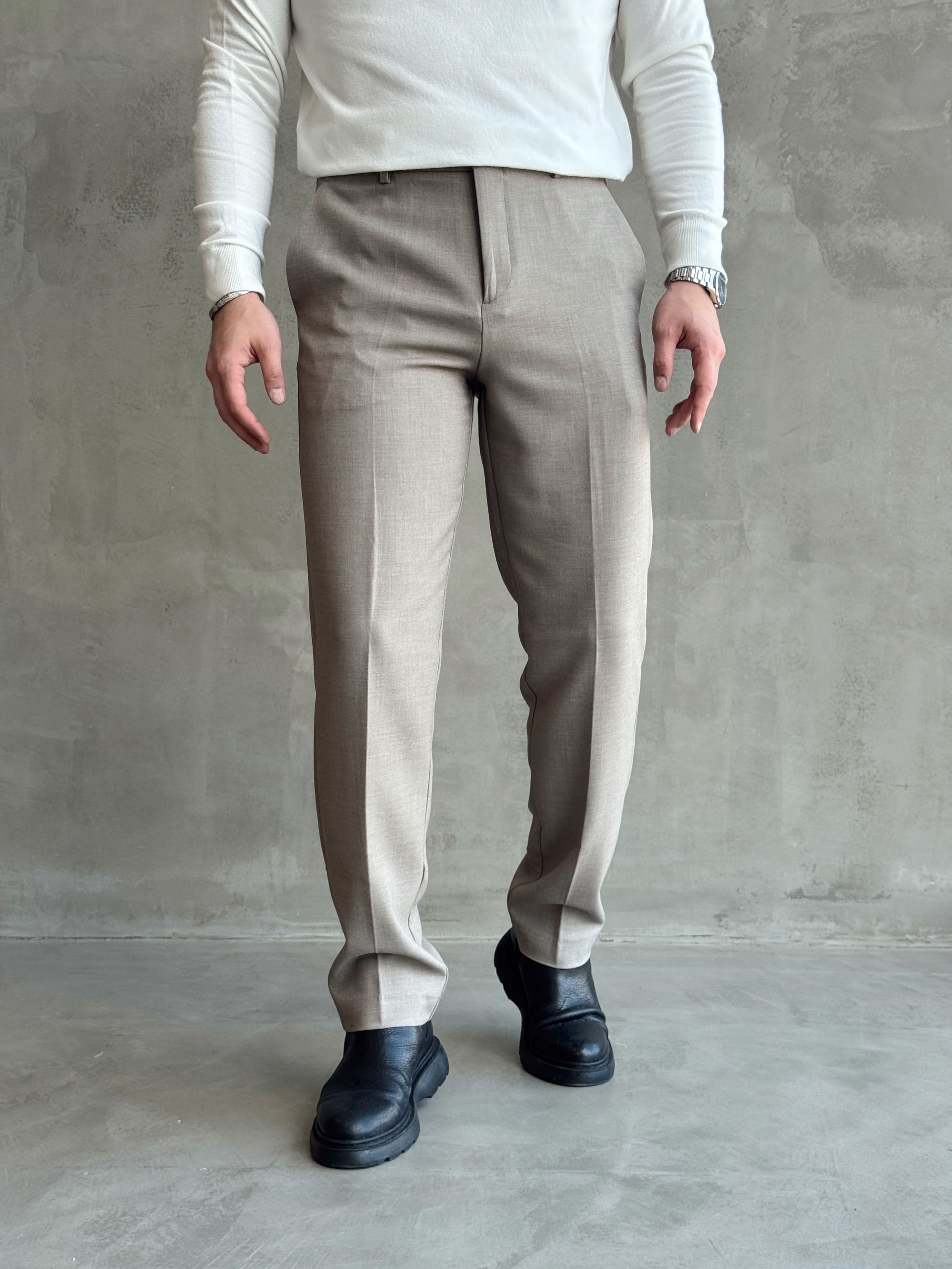Erkek Özel Premium Seri Regular Fit Kalıp Kışlık Kumaş Pantolon-Vizon(E1821)