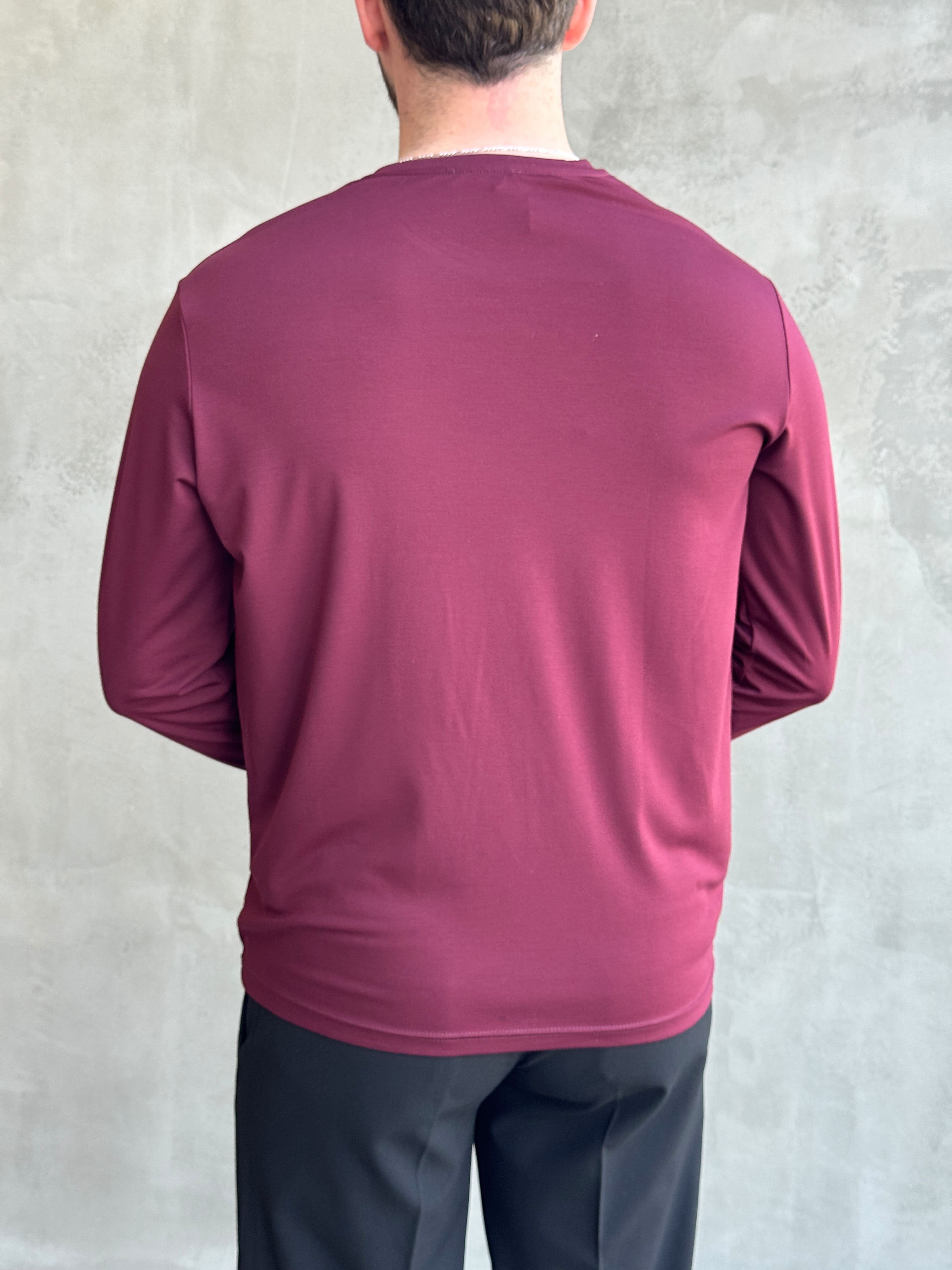 Erkek Özel Premium Seri Relax Fit Bisiklet Yaka İnce Uzun Kollu Basic T-Shirt-Bordo(E1816)