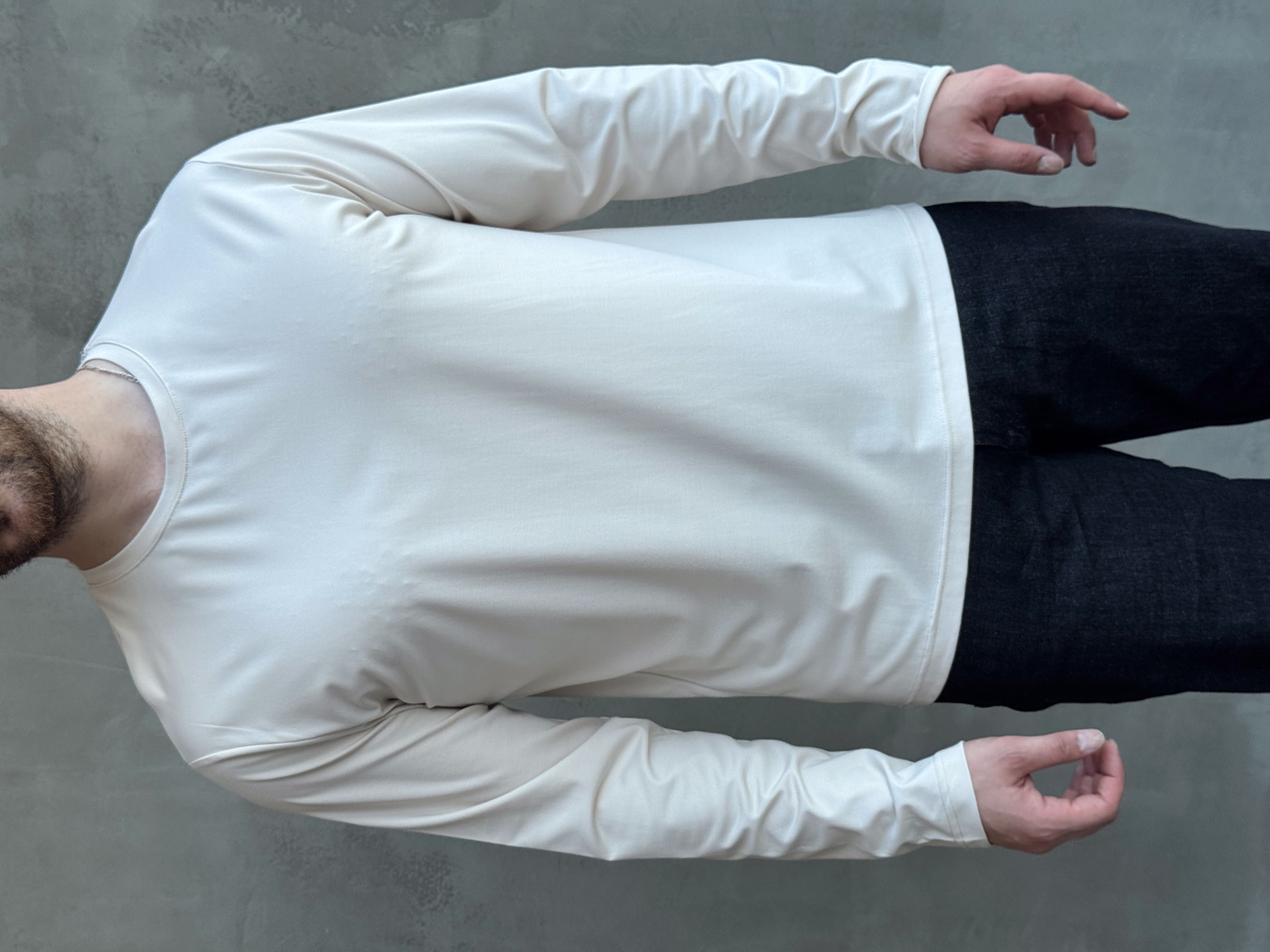 Erkek Özel Premium Seri Relax Fit Bisiklet Yaka İnce Uzun Kollu Basic T-Shirt-Bej(E1816)