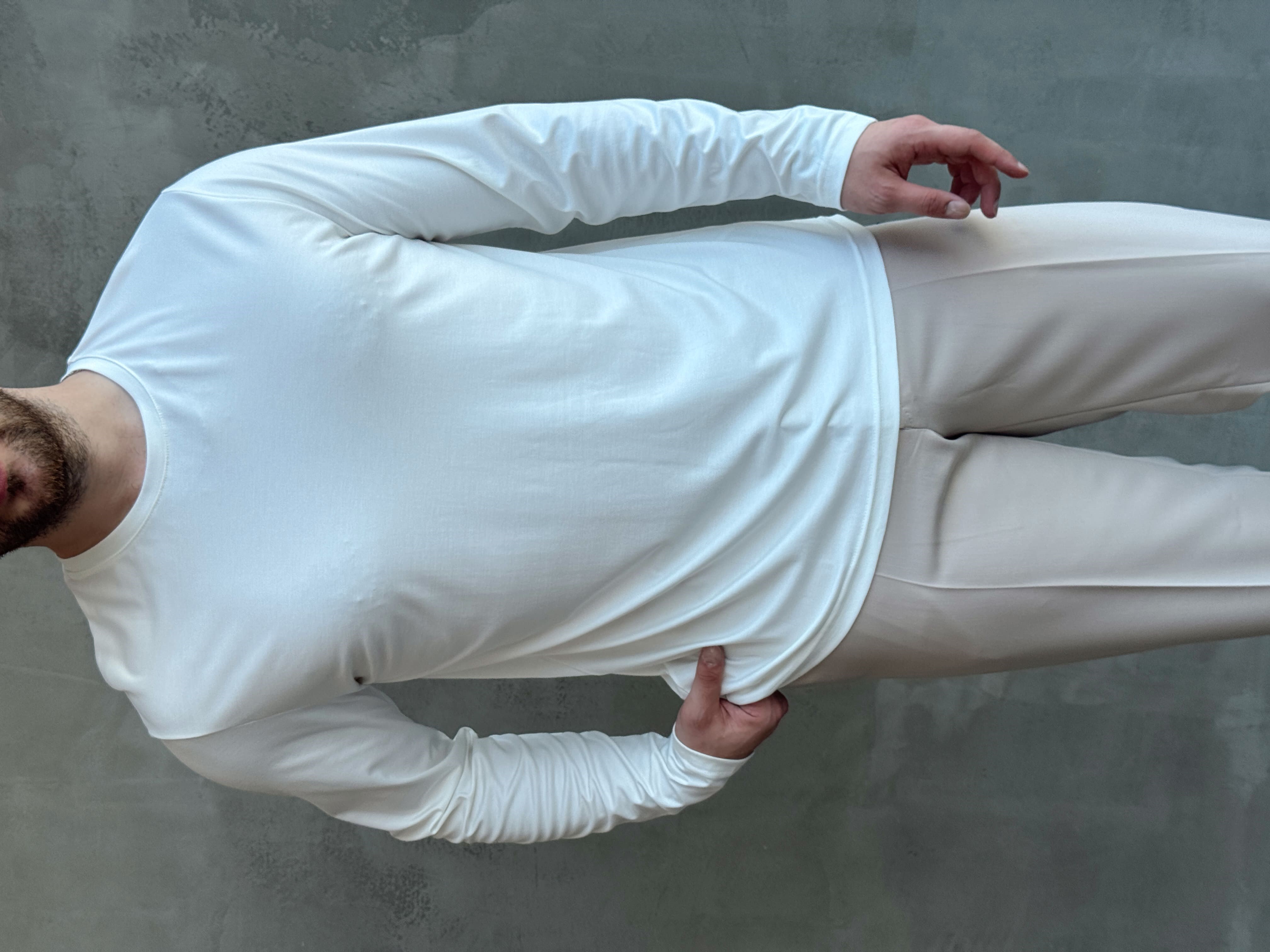 Erkek Özel Premium Seri Relax Fit Bisiklet Yaka İnce Uzun Kollu Basic T-Shirt-Beyaz(E1816)Ketench
