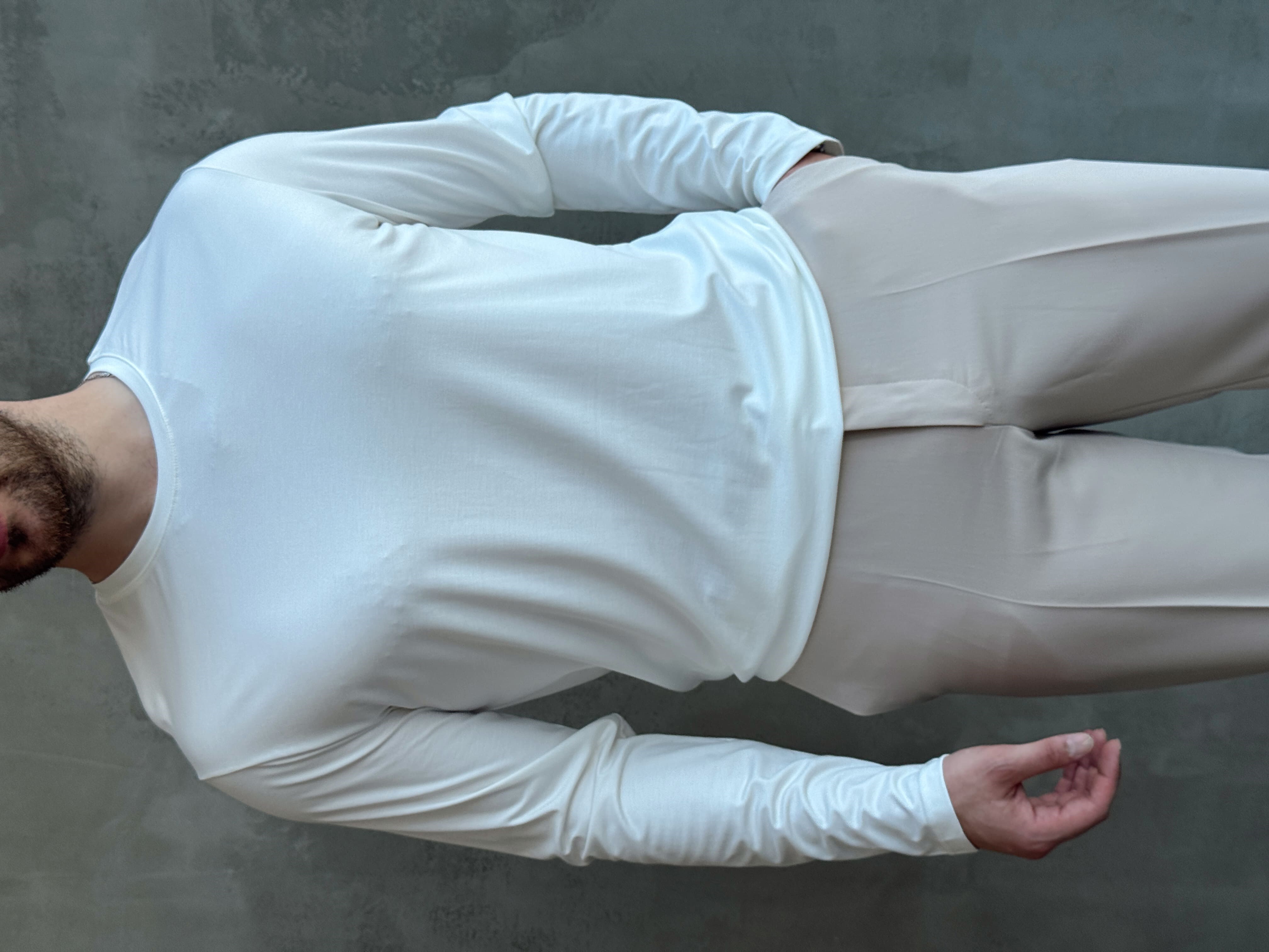 Erkek Özel Premium Seri Relax Fit Bisiklet Yaka İnce Uzun Kollu Basic T-Shirt-Beyaz(E1816)