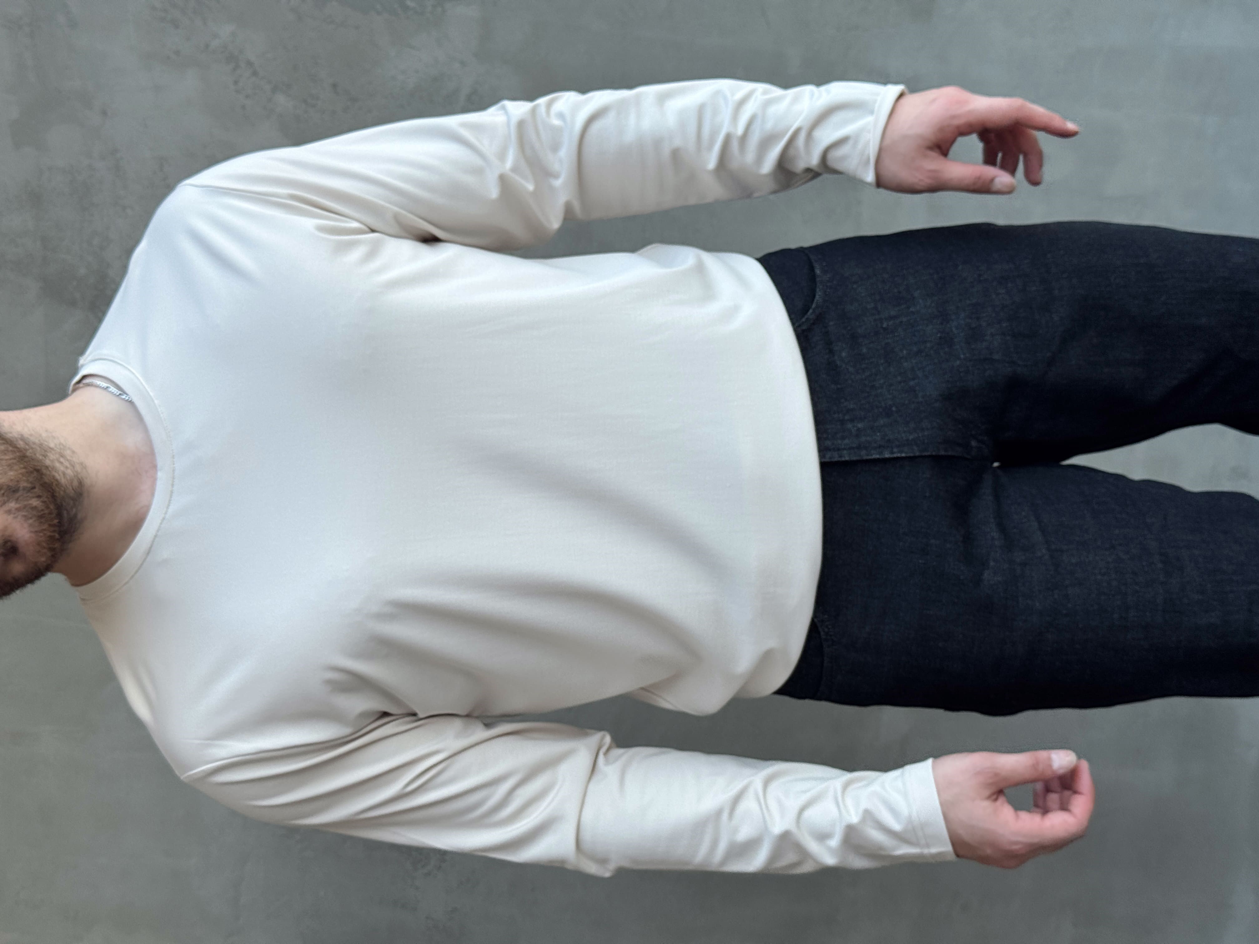 Erkek Özel Premium Seri Relax Fit Bisiklet Yaka İnce Uzun Kollu Basic T-Shirt-Bej(E1816)