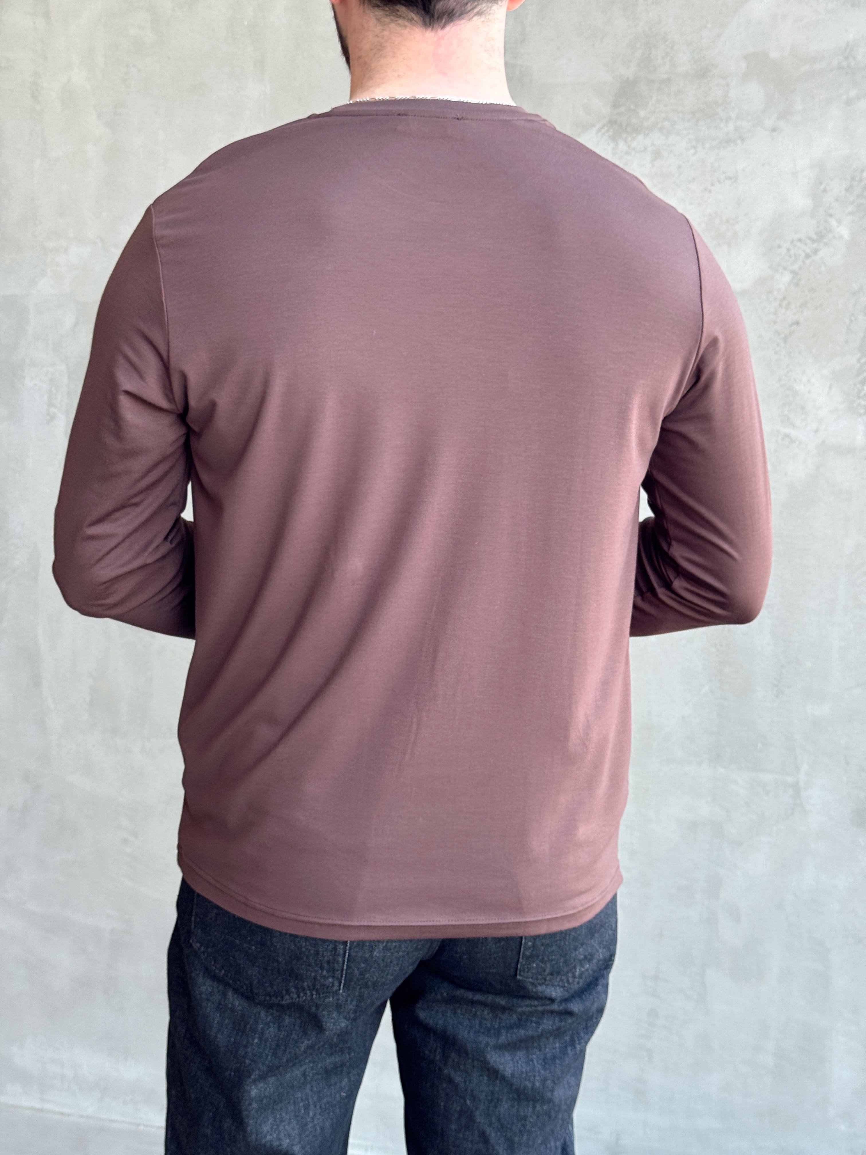 Erkek Özel Premium Seri Relax Fit Bisiklet Yaka İnce Uzun Kollu Basic T-Shirt-Kahverengi(E1816)