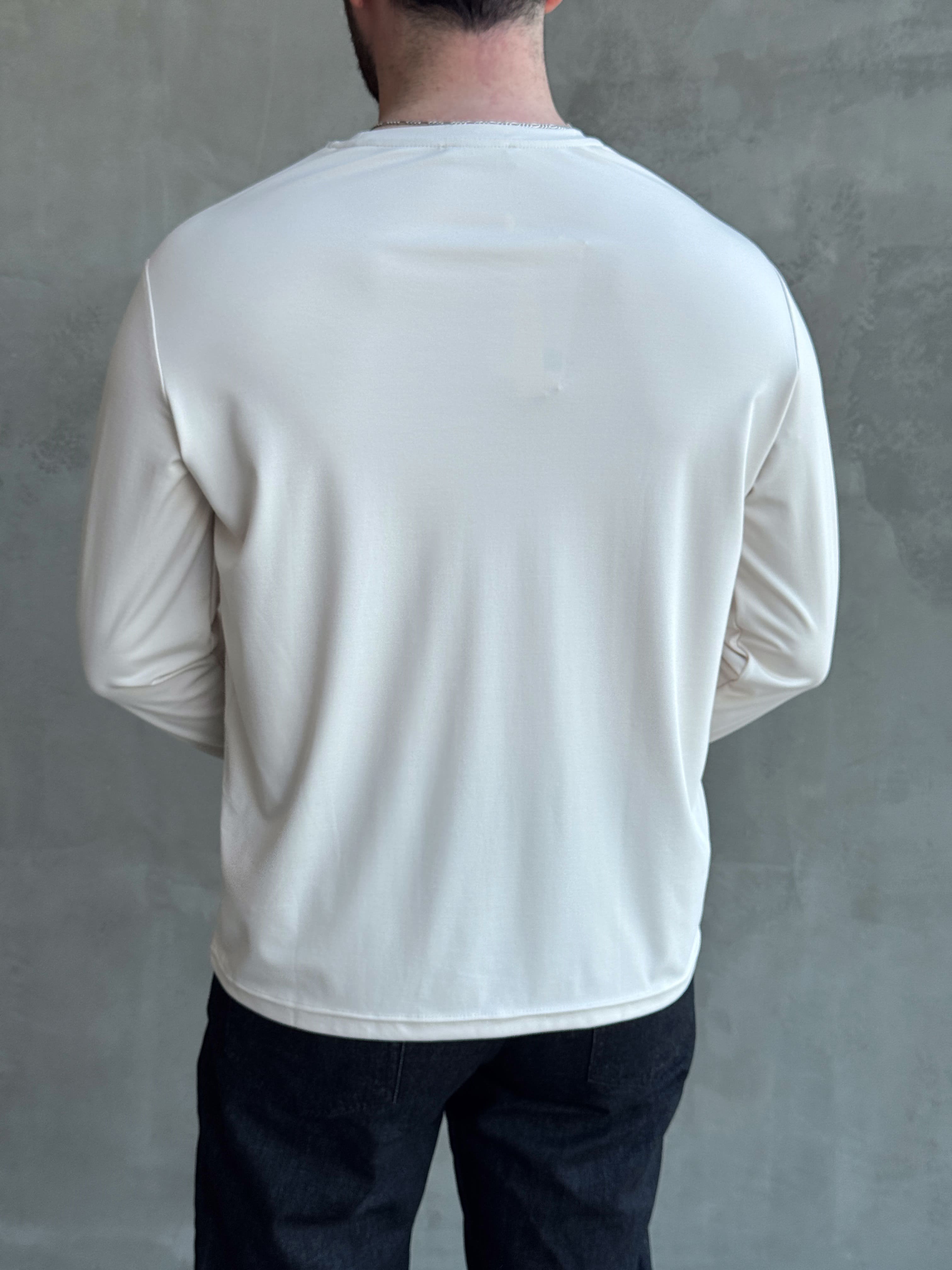 Erkek Özel Premium Seri Relax Fit Bisiklet Yaka İnce Uzun Kollu Basic T-Shirt-Bej(E1816)