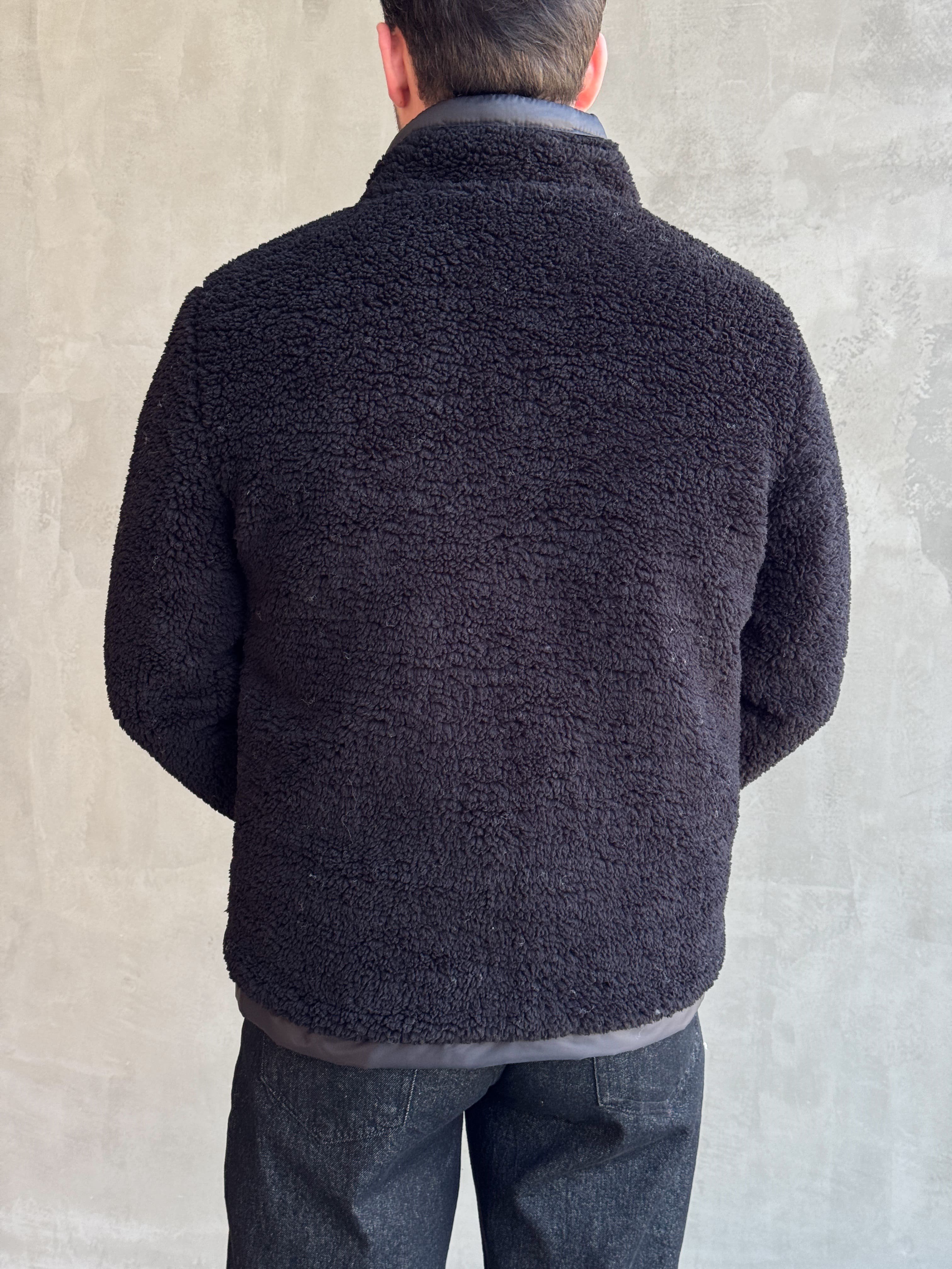 Erkek Popüler Model Regular Kalıp Peluş Kürklü Dik Yaka Cepli Mont-Siyah(E1876)