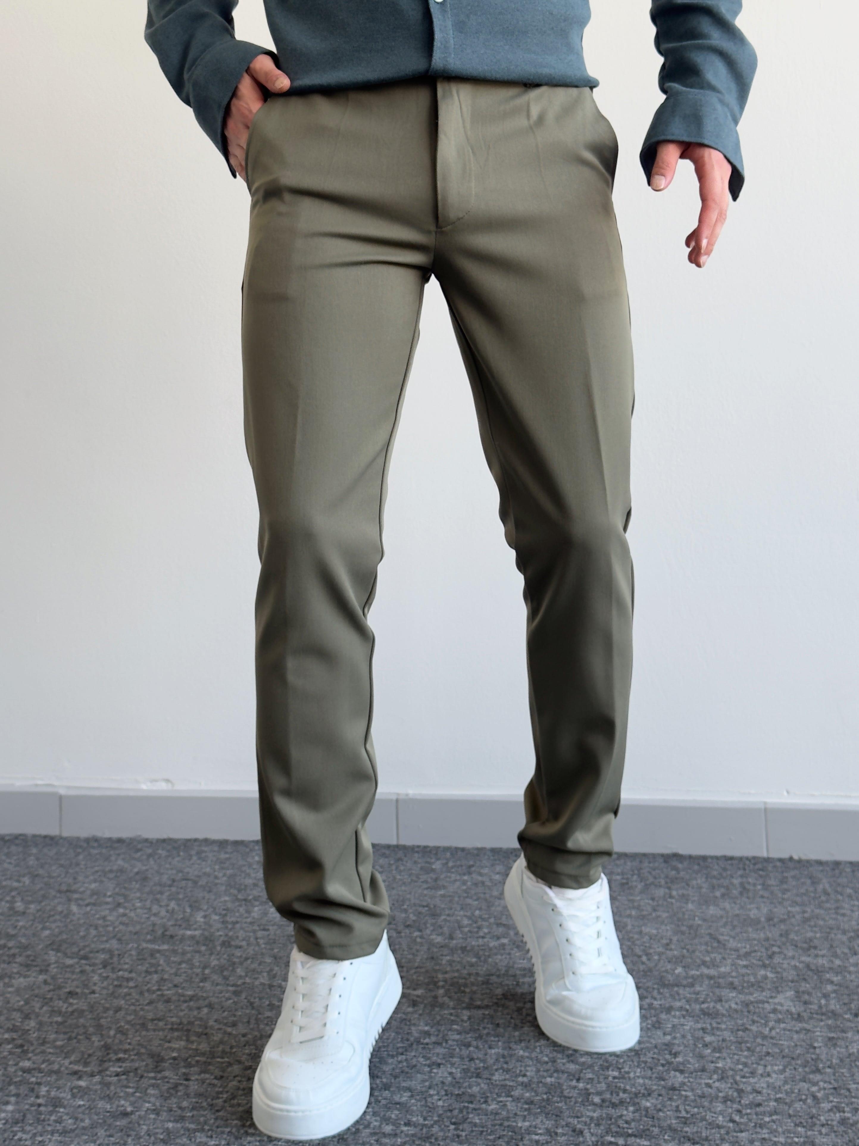 Erkek Premium İtalyan Kesim Gizli Düğme Detay Gabardin Kumaş Pantolon-Haki(E1144)Ketench