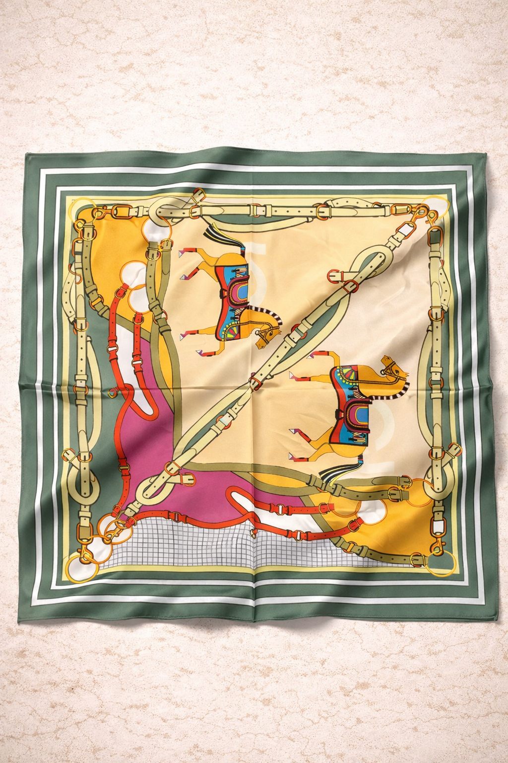 Erkek Premium Kalite Desenli Fular 60x60-Yeşil(E1640)Ketench