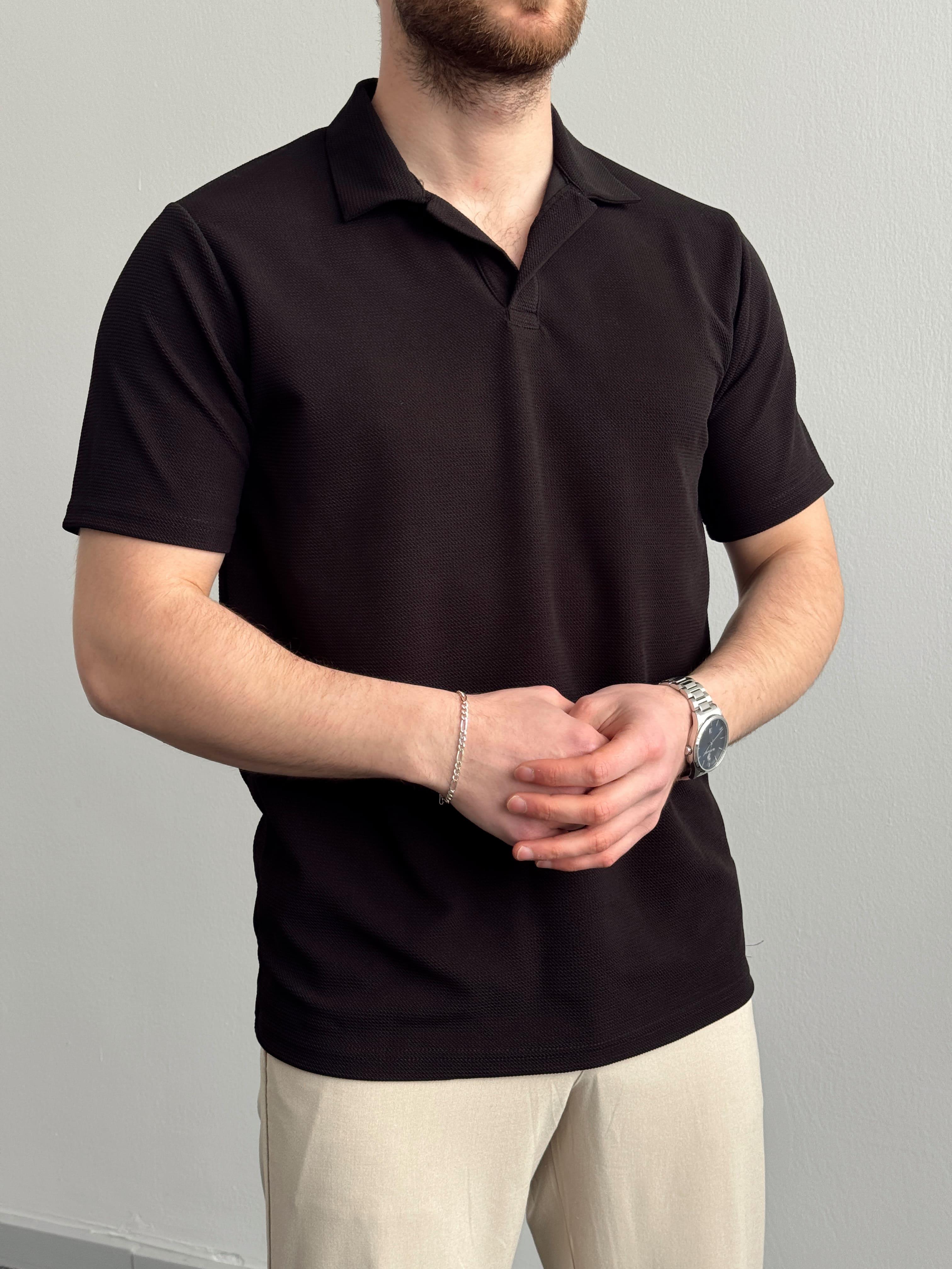 Erkek Premium Kalite Jakarlı Polo Yaka T-Shirt-Siyah(E1295)