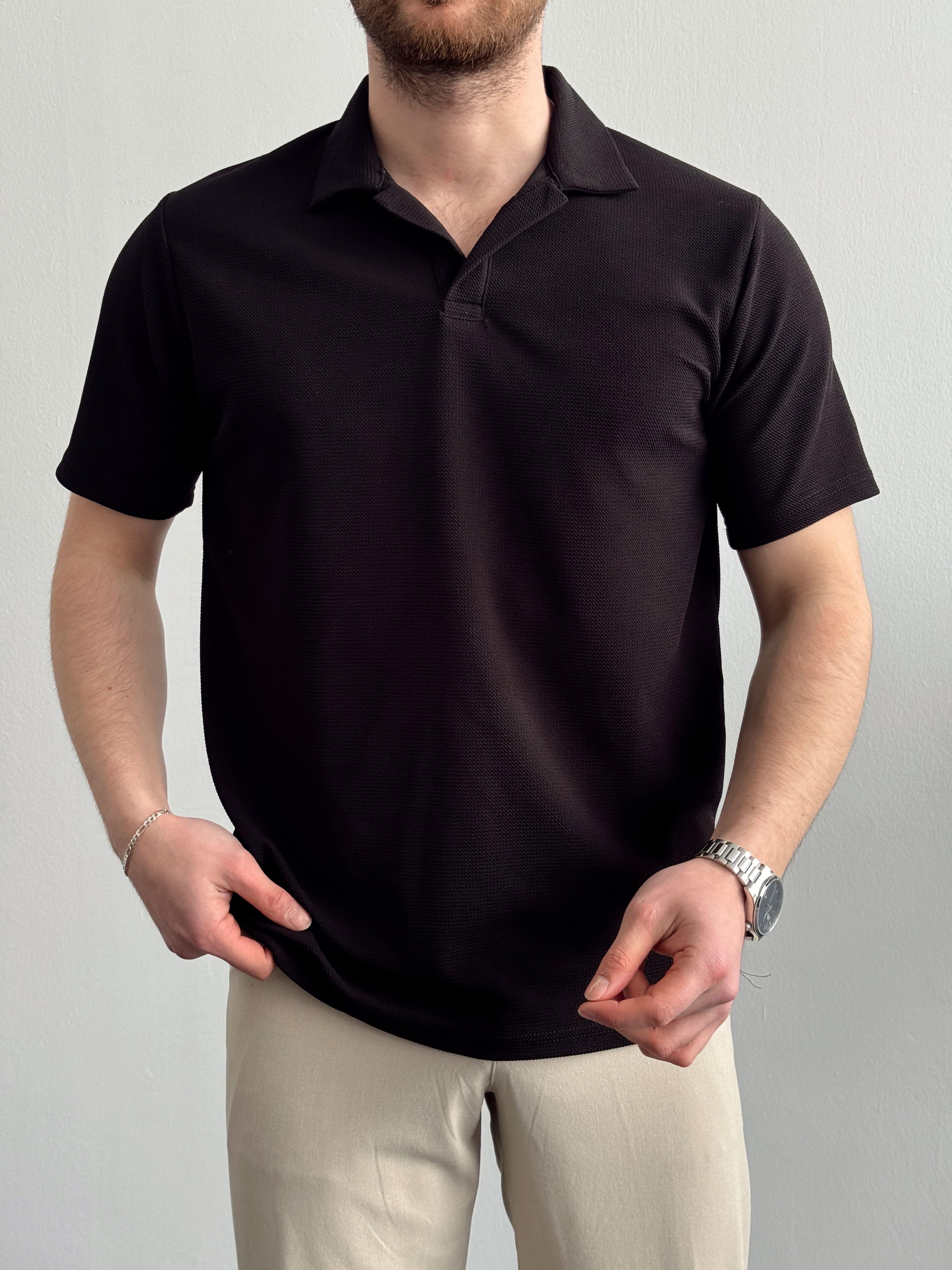 Erkek Premium Kalite Jakarlı Polo Yaka T-Shirt-Siyah(E1295)Ketench