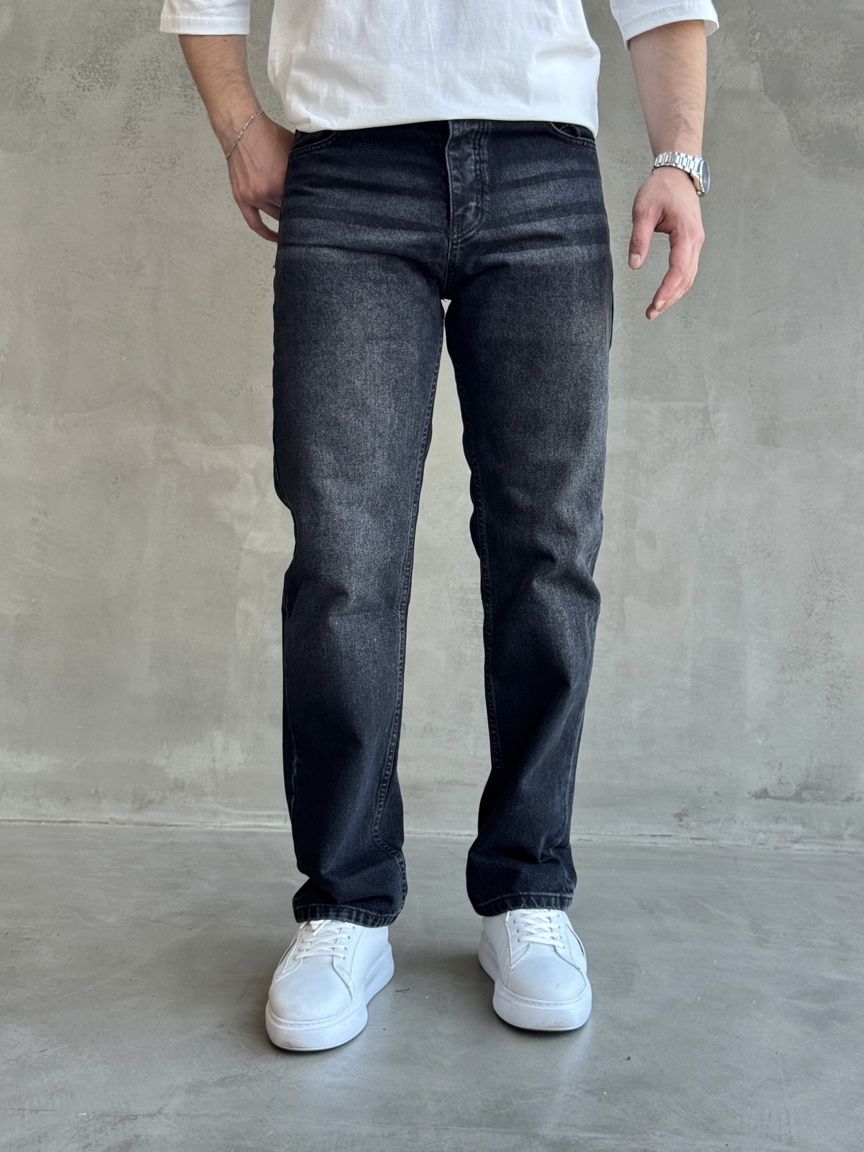 Erkek Premium Kalite Likralı Baggy Kalıp Denim Jean-Yıkamalı Siyah(E1750) TD:168