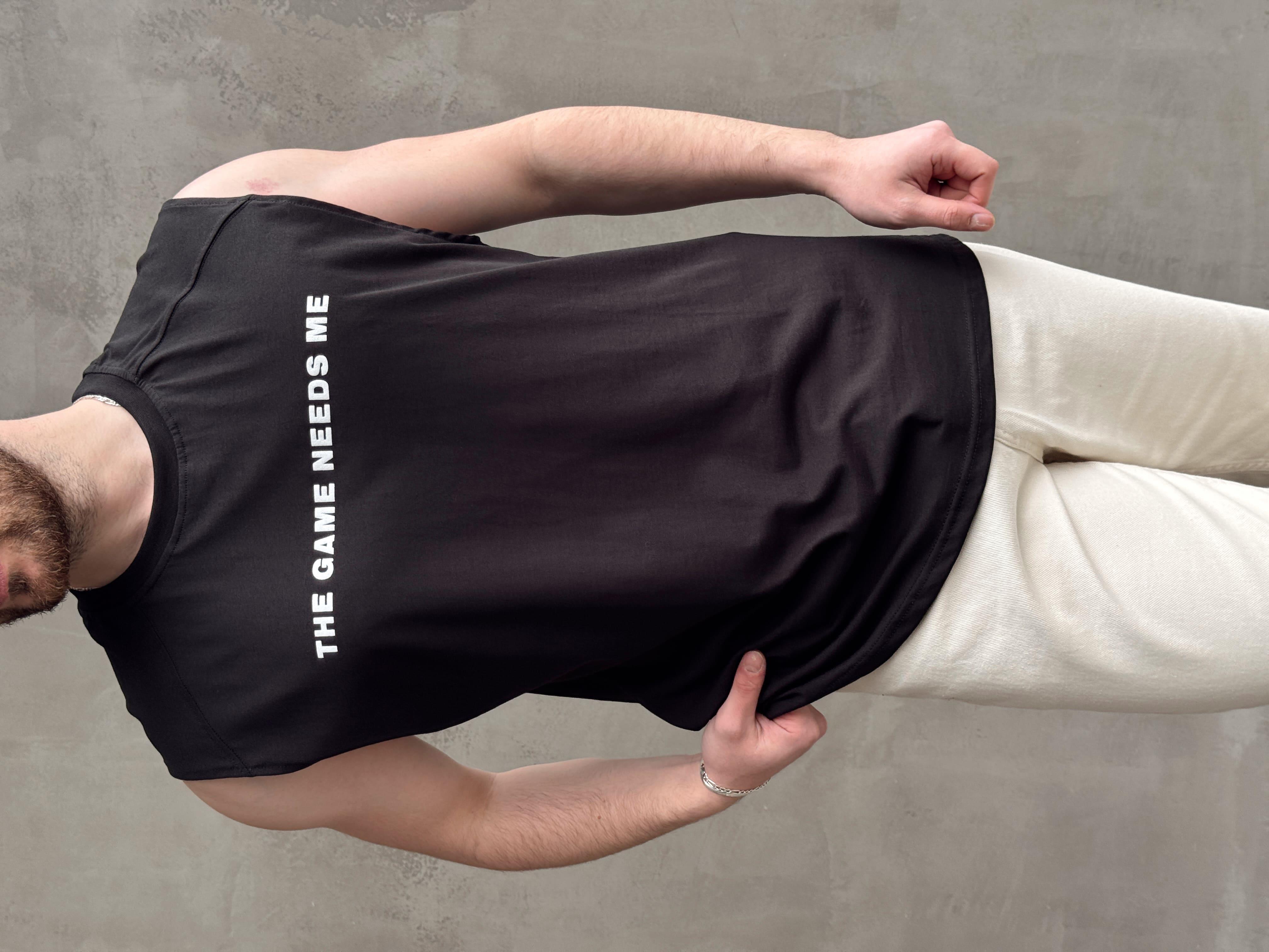 Erkek Premium Kalite Oversize Kalıp Sıfır Kol Baskılı T-Shirt-Siyah(E1666)Ketench