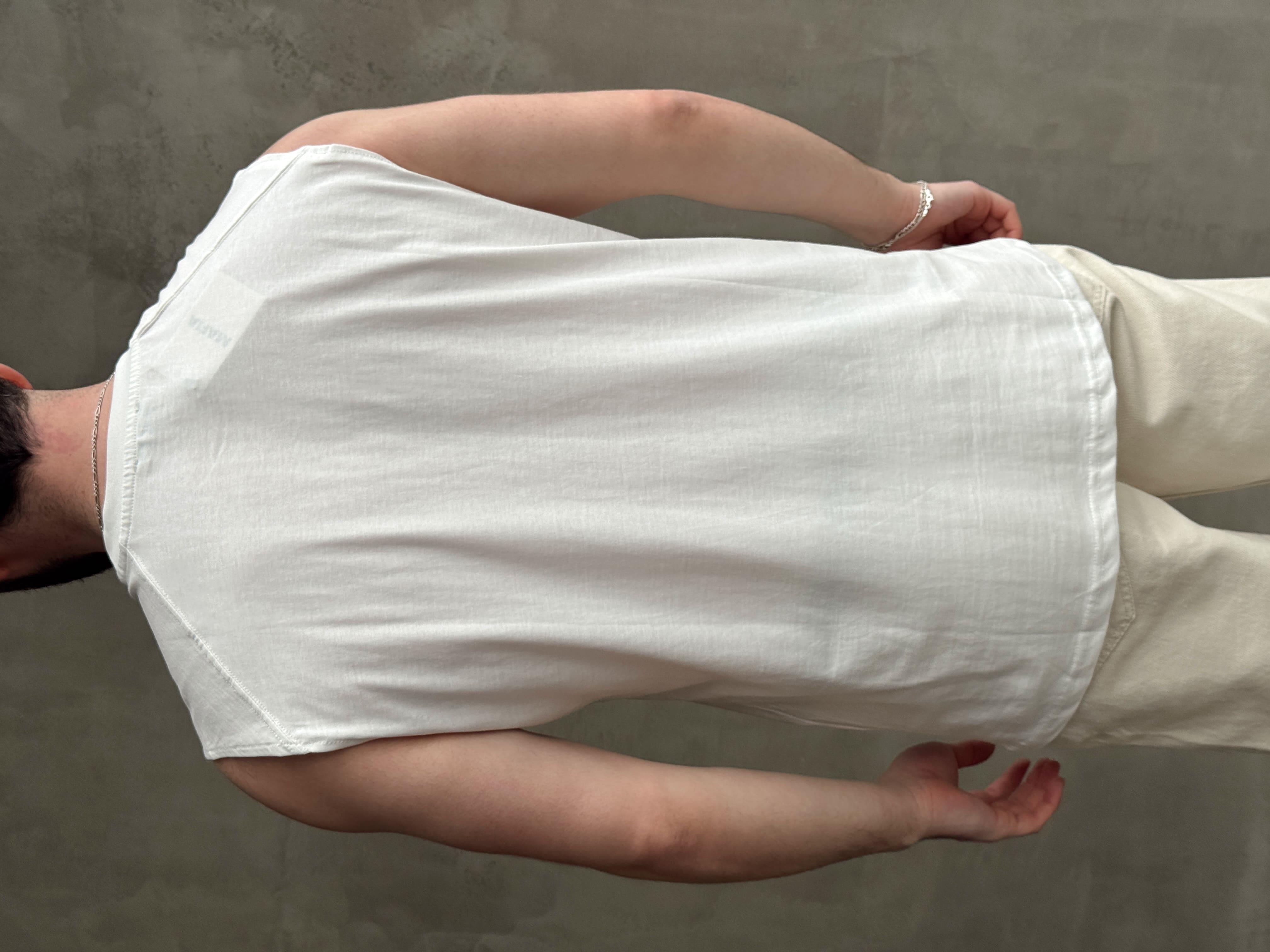 Erkek Premium Kalite Oversize Kalıp Sıfır Kol Baskılı T-Shirt-Beyaz(E1666)