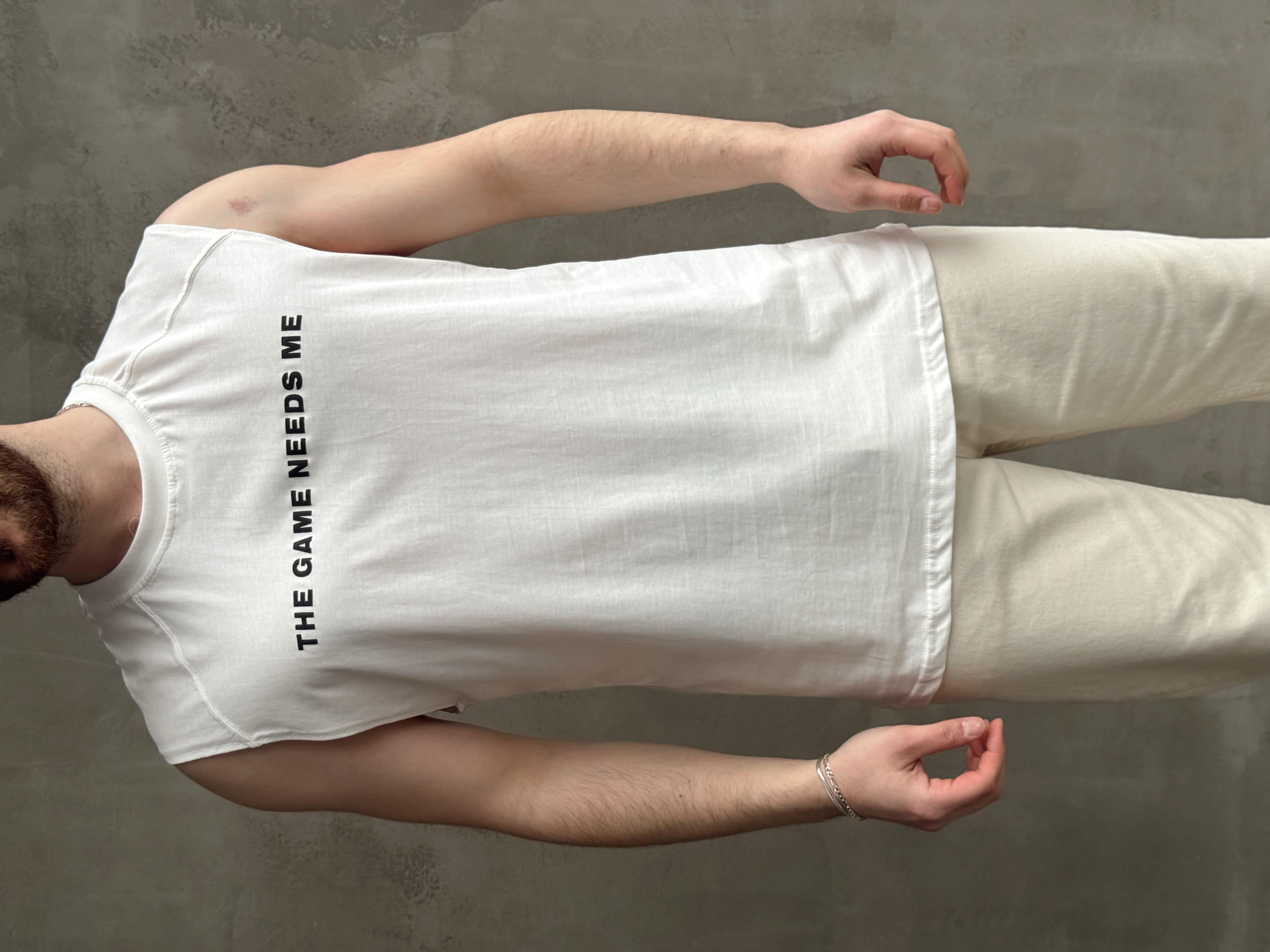 Erkek Premium Kalite Oversize Kalıp Sıfır Kol Baskılı T-Shirt-Beyaz(E1666)