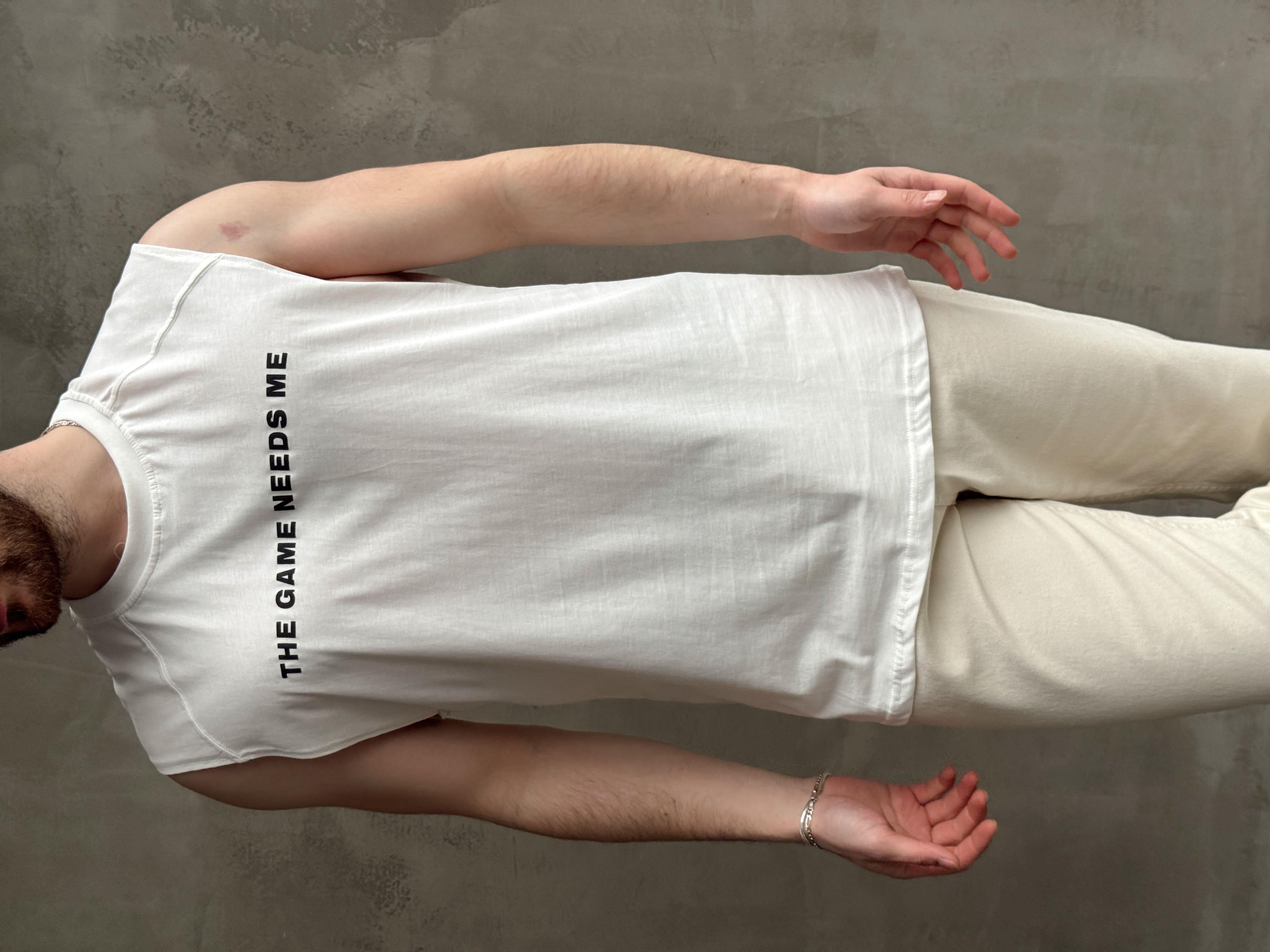 Erkek Premium Kalite Oversize Kalıp Sıfır Kol Baskılı T-Shirt-Beyaz(E1666)