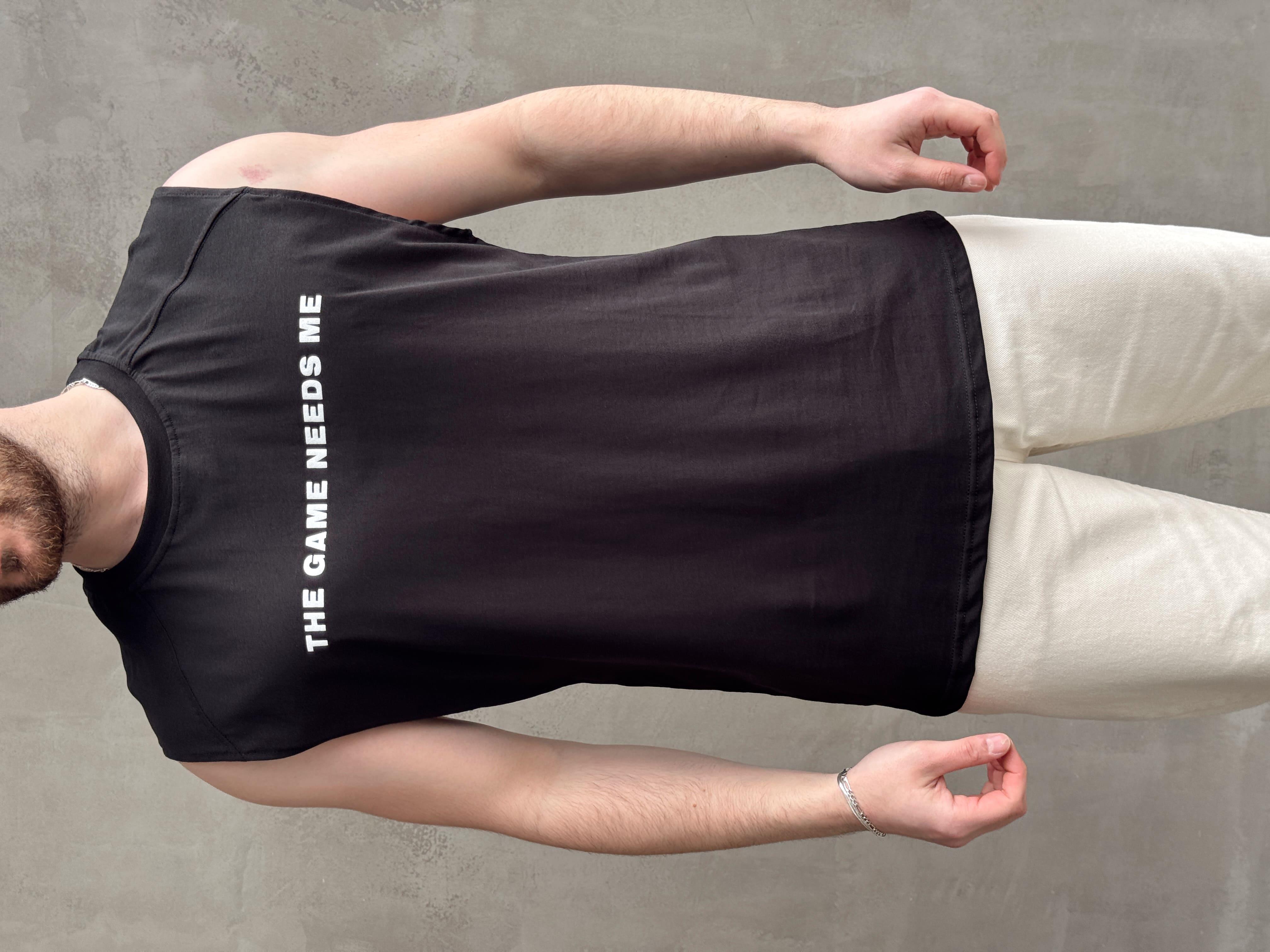 Erkek Premium Kalite Oversize Kalıp Sıfır Kol Baskılı T-Shirt-Siyah(E1666)