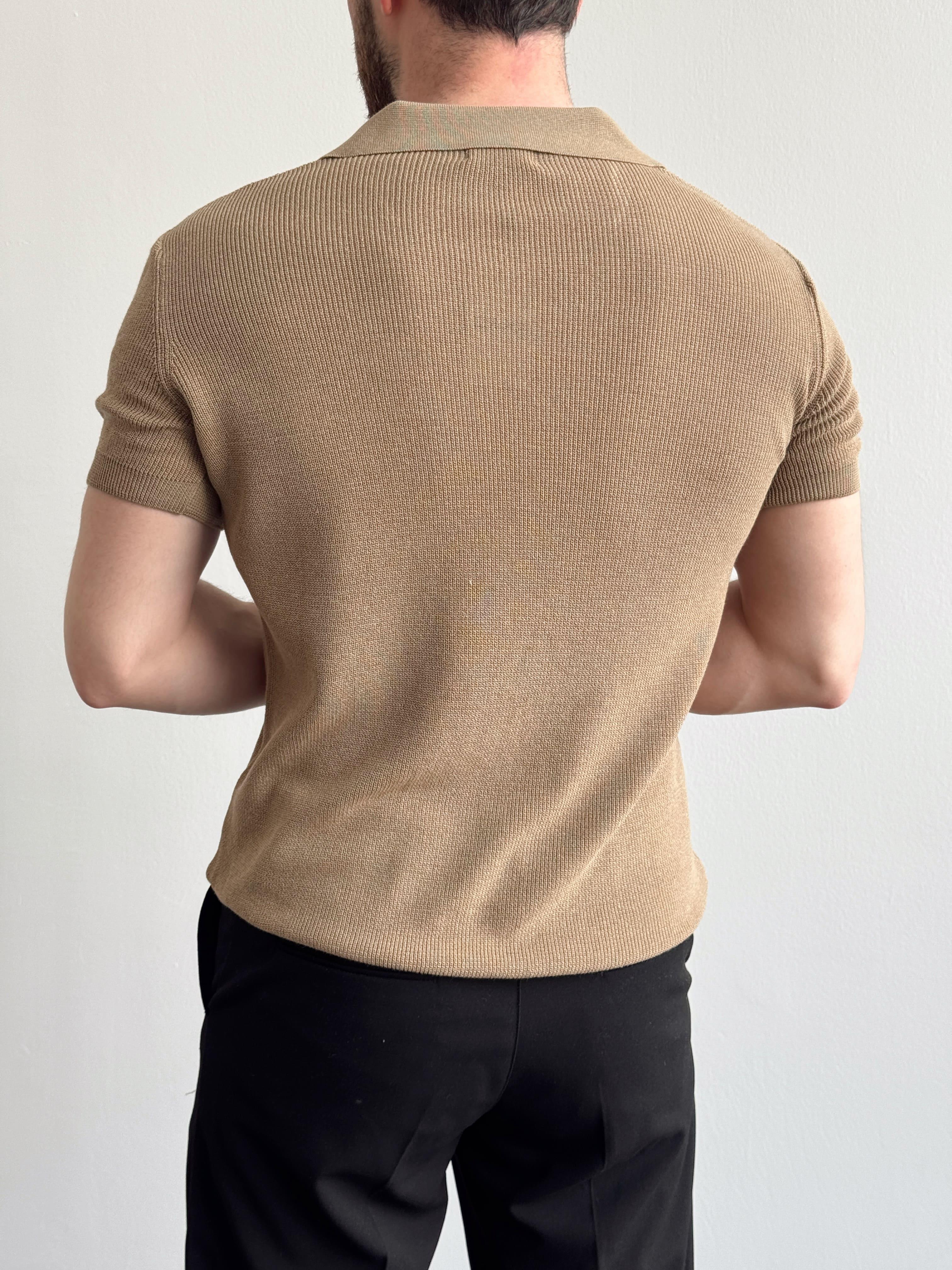 Erkek Premium Kalite Oversize Kalıp V Yaka Triko T-Shirt-Vizon(E1358)