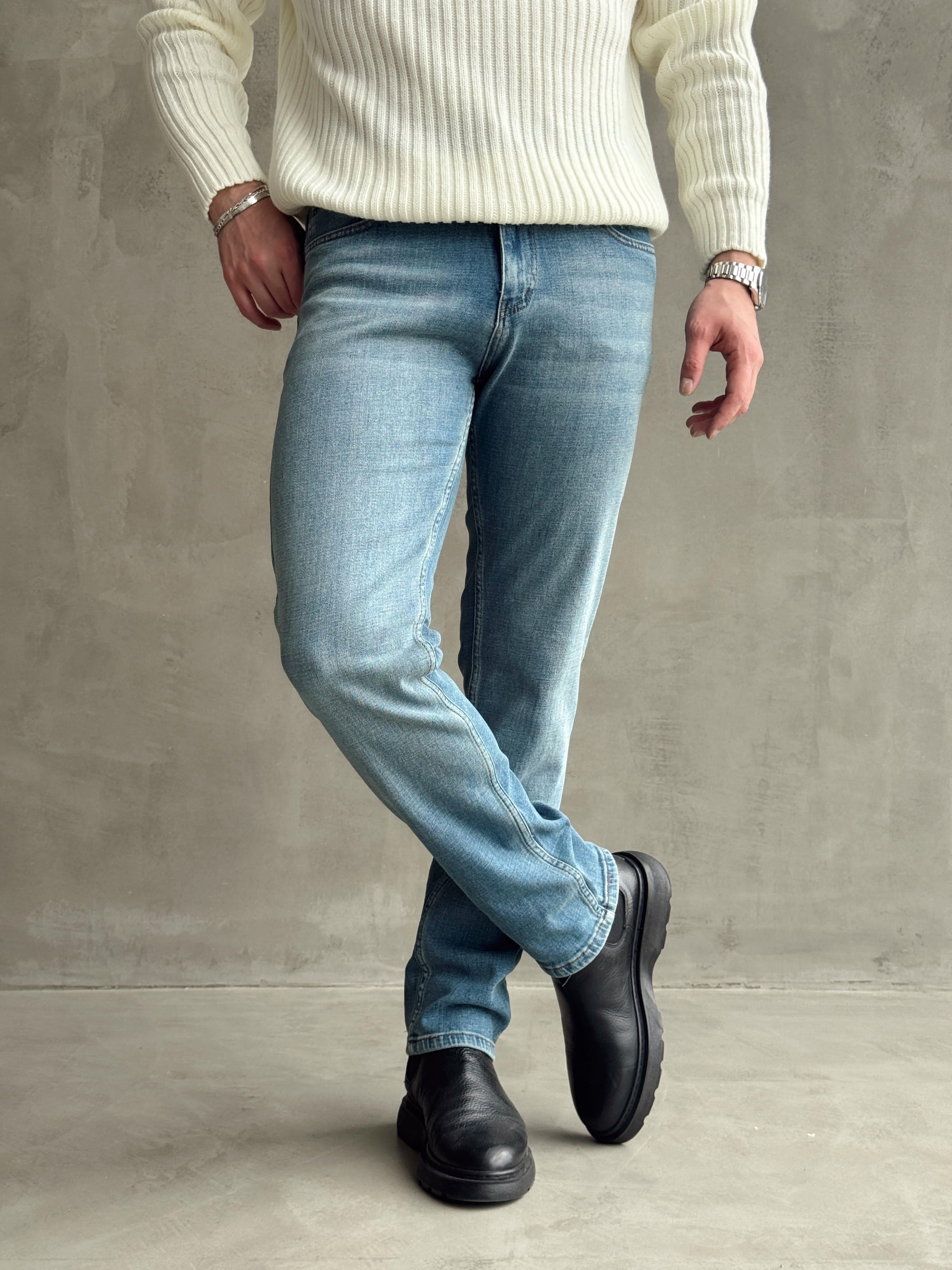 Erkek Premium Kalite Regular Kalıp Kot Pantolon Jeans-Light Blue(E1247) TD:634-1