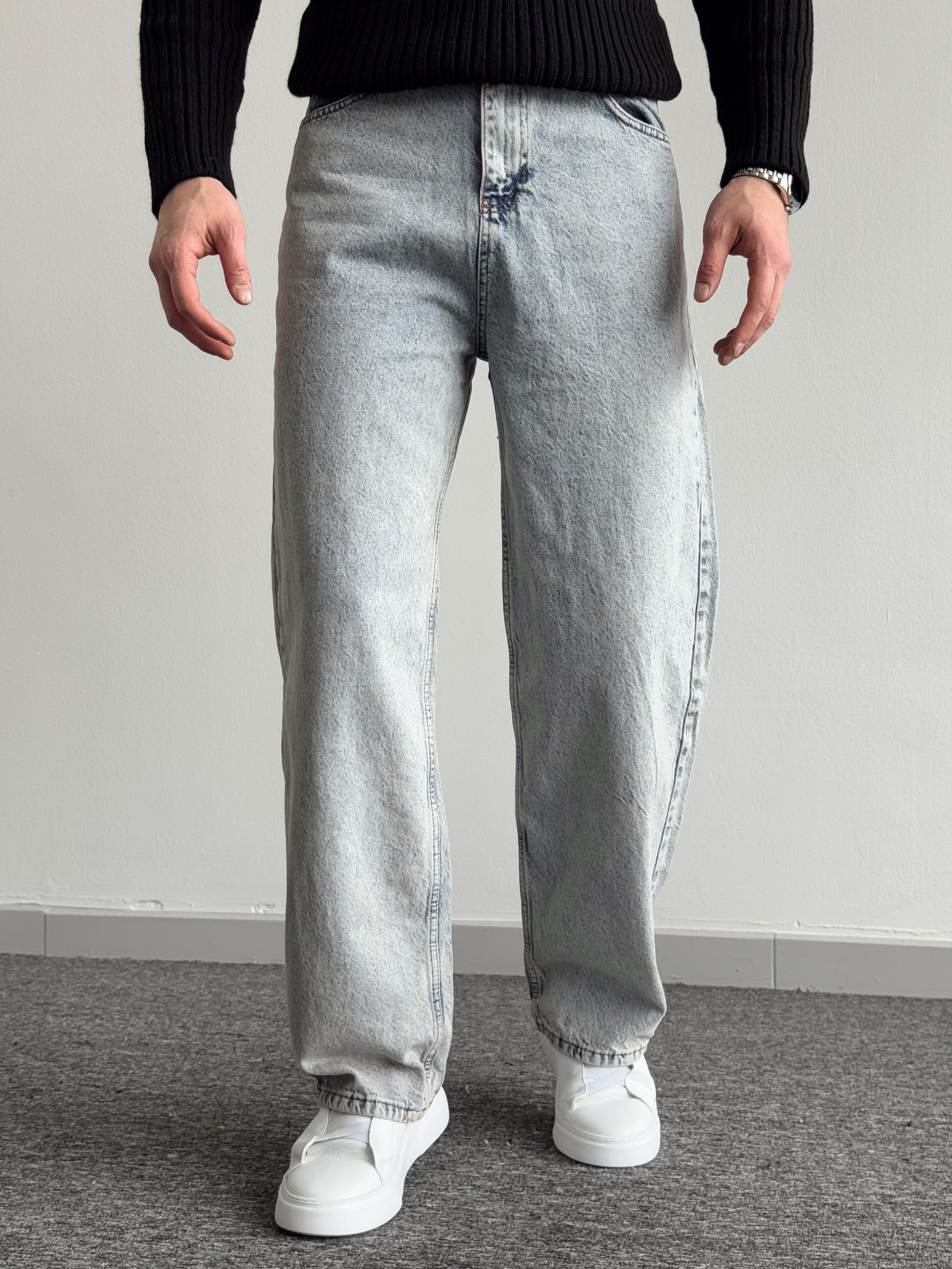 Erkek Premium Kalite Relax Baggy Bol Kalıp Kot Pantolon Jeans-Kar Yıkama(E1246)Ketench