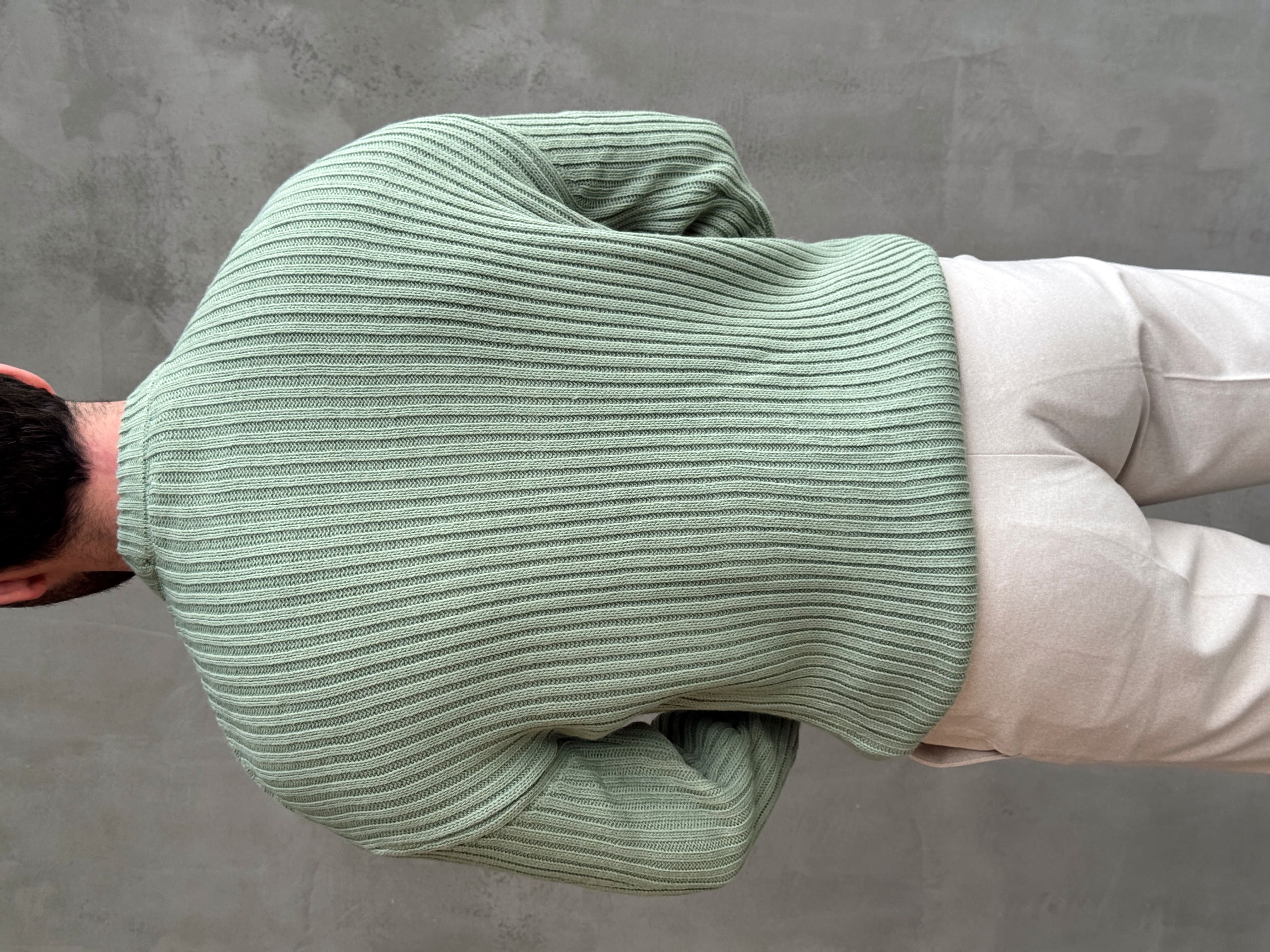 Erkek Premium Kalite Selanik Örgüsü Bisiklet Yaka Oversize Triko Kazak-Mint(E1201)