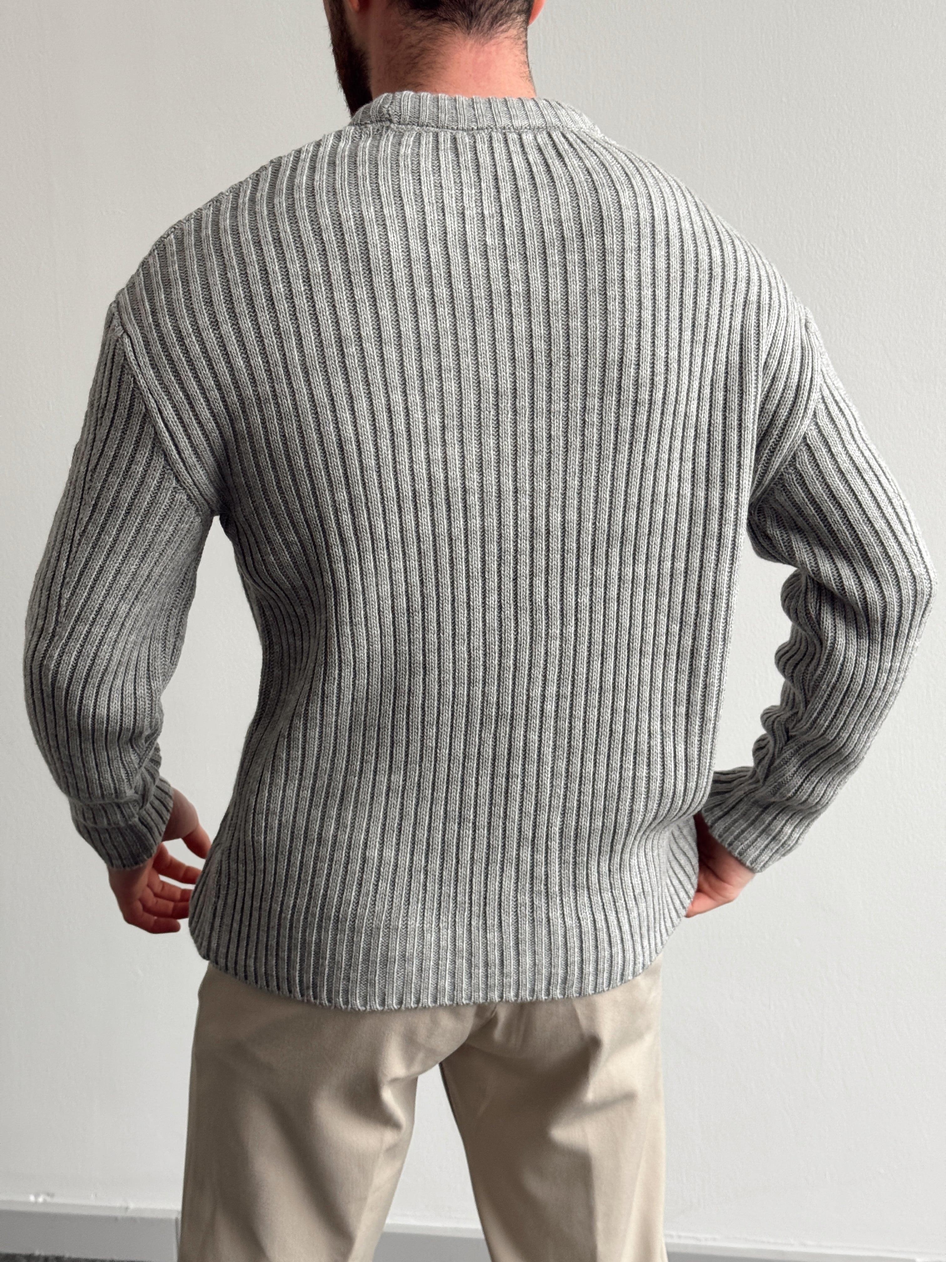 Erkek Premium Kalite Selanik Örgüsü Bisiklet Yaka Oversize Triko Kazak-Gri(E1201)