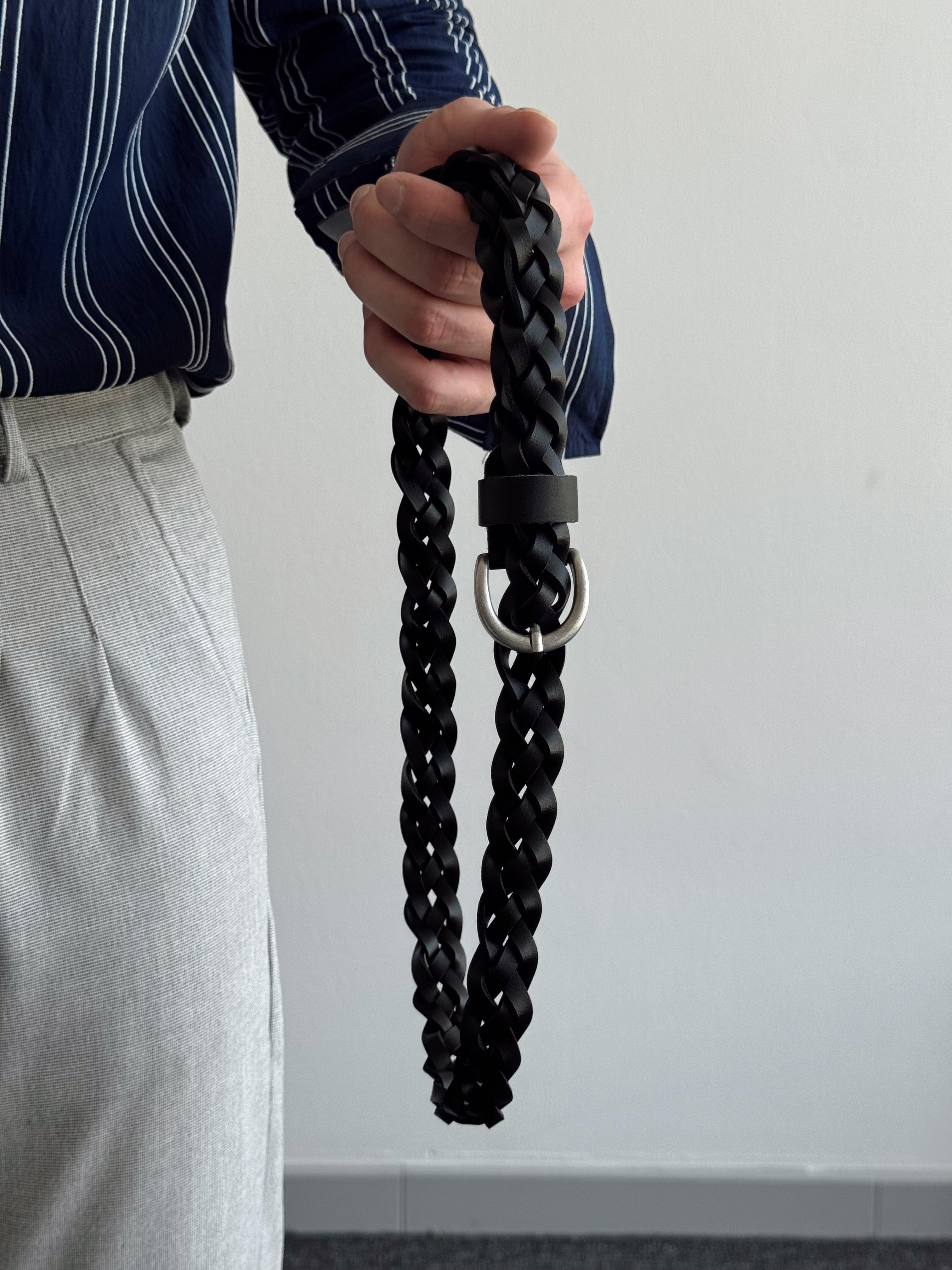 Erkek Premium Kalite Vintage Örgü Deri Kemer-Siyah(E1431)
