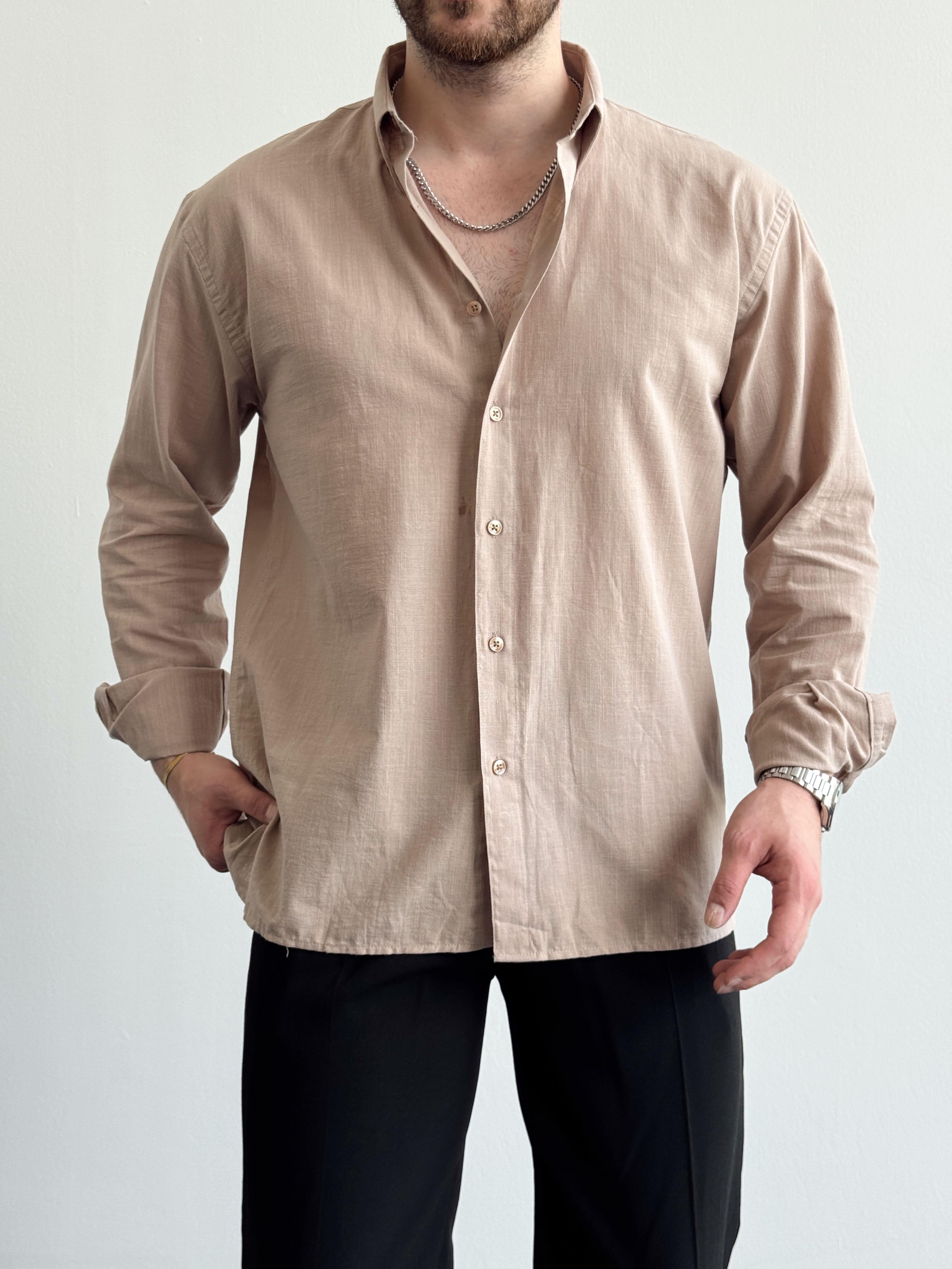 Erkek Premium Model Oversize Kalıp %100 Pamuk Oxford Gömlek-Bej(E1441)Ketench