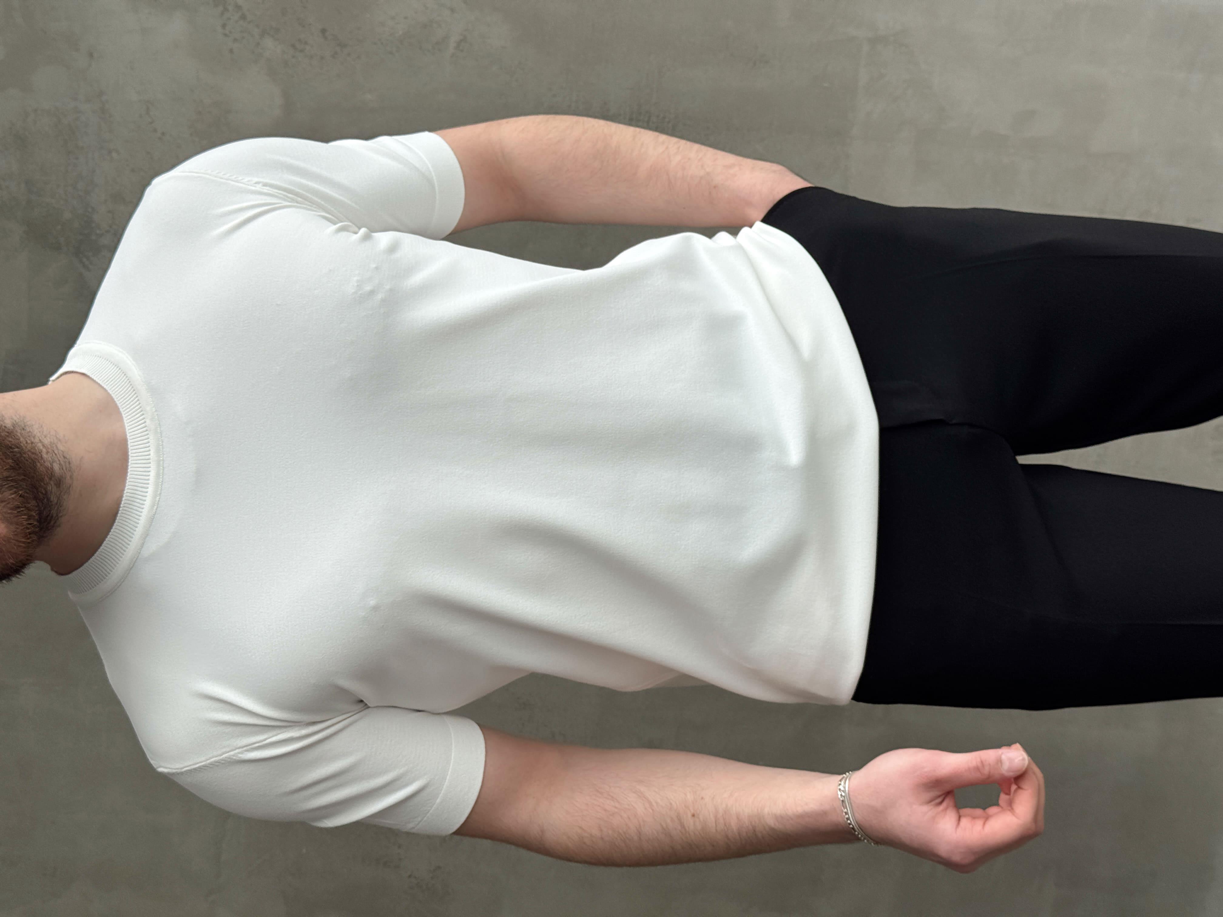 Erkek Premium Model Regular Kalıp Bisiklet Yaka Ribana Detay Triko T-Shirt-Beyaz(E1690)