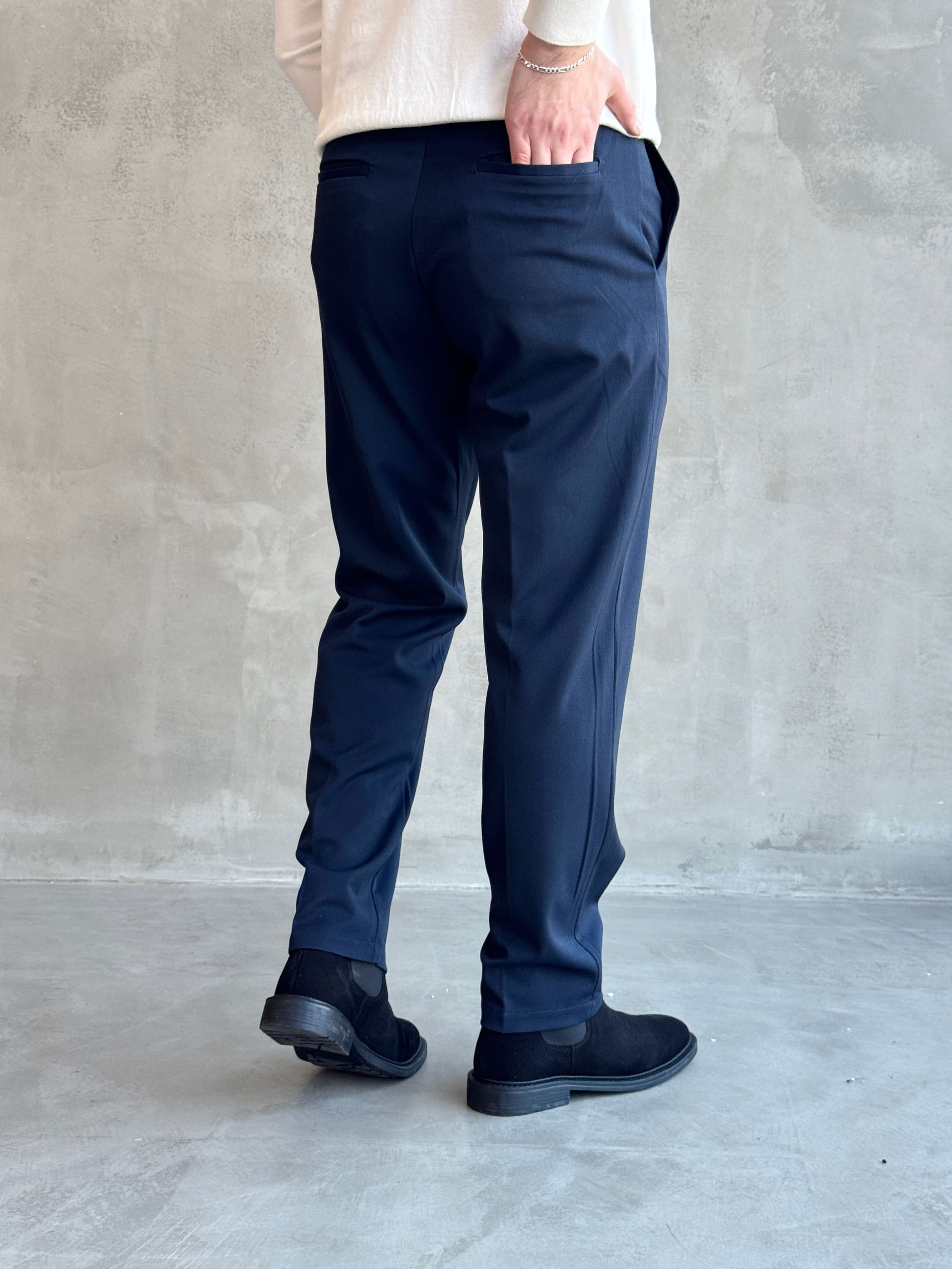 Erkek Premium Yüksek Kalite Beli Ekstra Lastikli Düğme ve Kopça Detaylı Regular Kalıp Kışlık Gabardin Kumaş Pantolon-Lacivert(E1869)