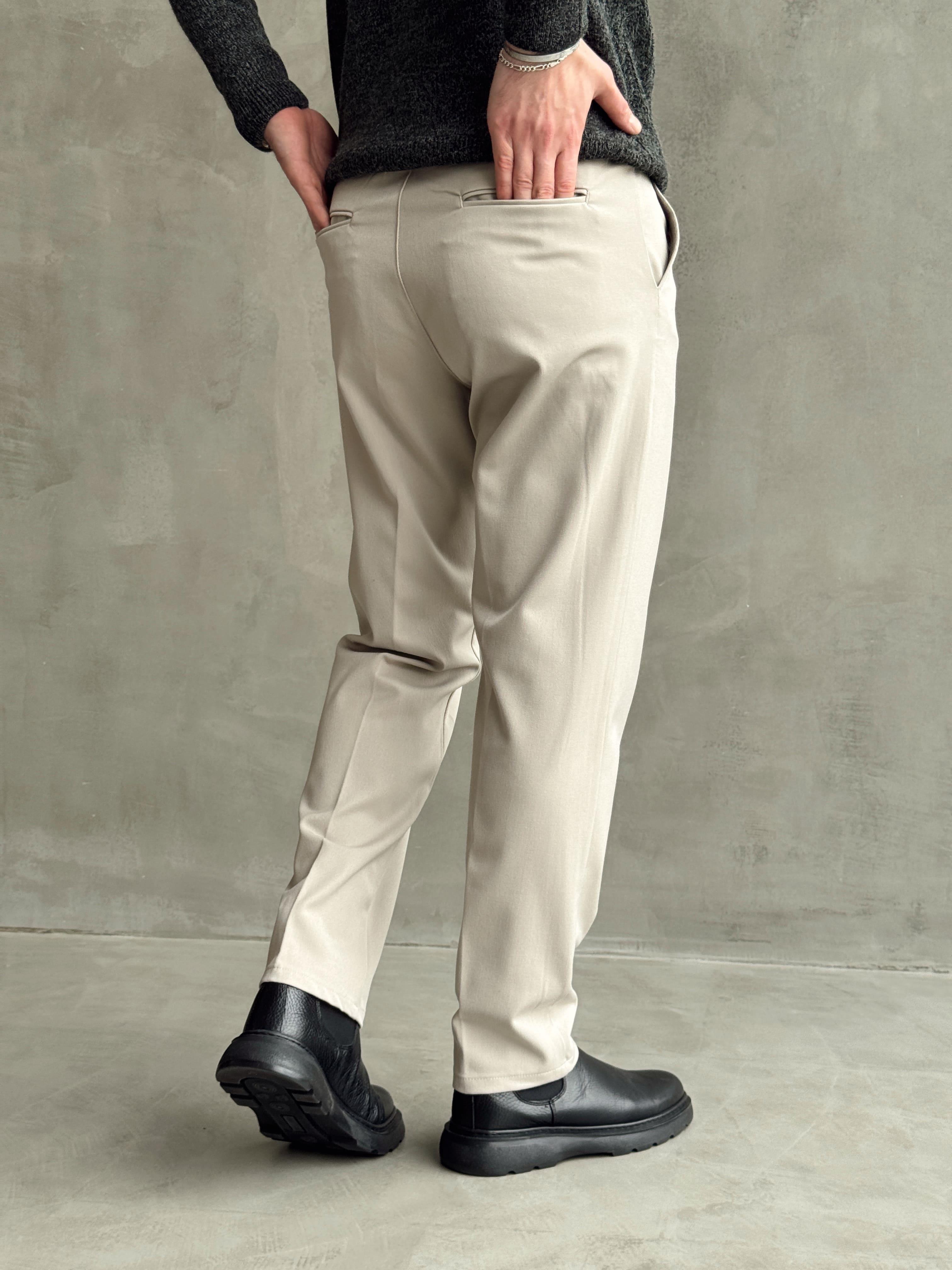 Erkek Premium Yüksek Kalite Beli Lastikli Düğme Ve Kopça Detaylı Regular Kalıp Kışlık Gabardin Kumaş Pantolon-Bej(E1521)